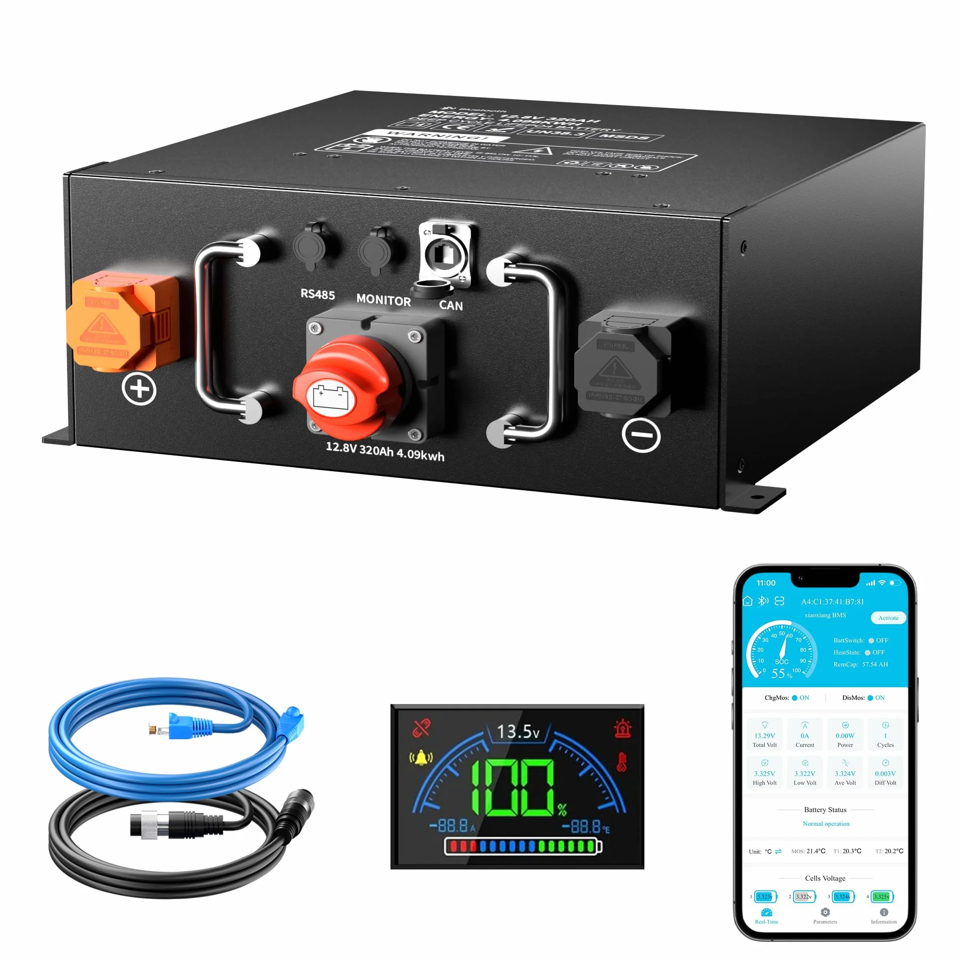Akumulator LiFePO4 12 V, 320 Ah, certyfikat ECE R10 z wbudowanym BMS 250 A, ochrona przed niską temperaturą, 12000 cykli i 10-letnia żywotność, do przyczep kempingowych, instalacji solarnych