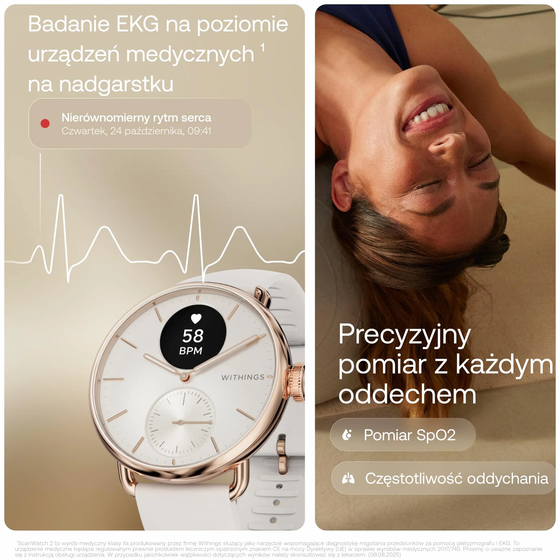 Withings ScanWatch 2 Heart Health Hybrydowy smartwatch dla mężczyzn i kobiet, EKG, SPO2, monitorowanie temperatury, śledzenie snu, zdrowie układu oddechowego, śledzenie cyklu, czas życia