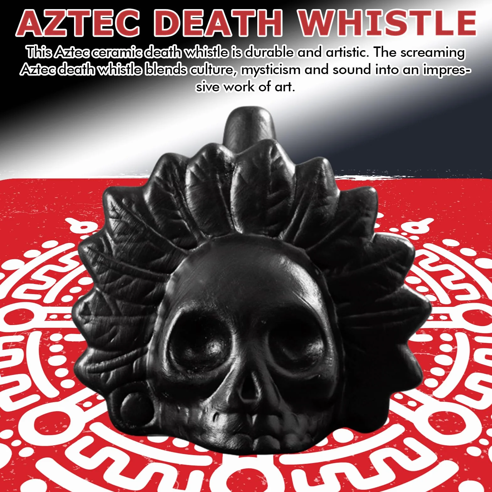 Aztecka gwizdek śmierci przy 125 decybelach, krzyczący demon, krzyk aztecki z autentycznymi ludzkimi dźwiękami, gwizdek Aztec Death Whistle z woreczkiem ze sznurem, czaszka