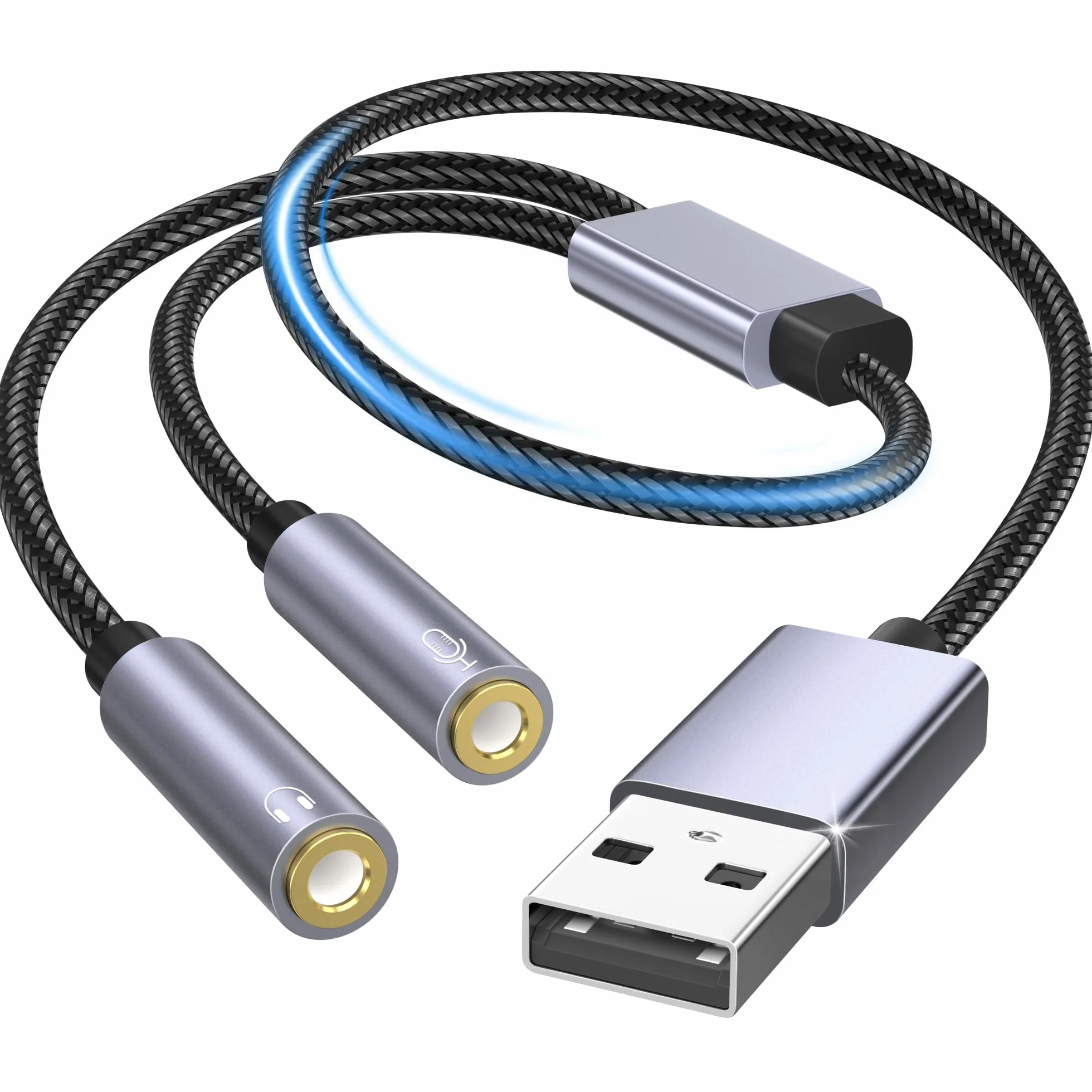 Zewnętrzny adapter USB do karty dźwiękowej, gniazdo USB na 2 x 3,5 mm, gniazdo AUX audio, konwerter do Windows, laptopów, komputerów stacjonarnych Windows, MAC, Linux, PC, PS5/4