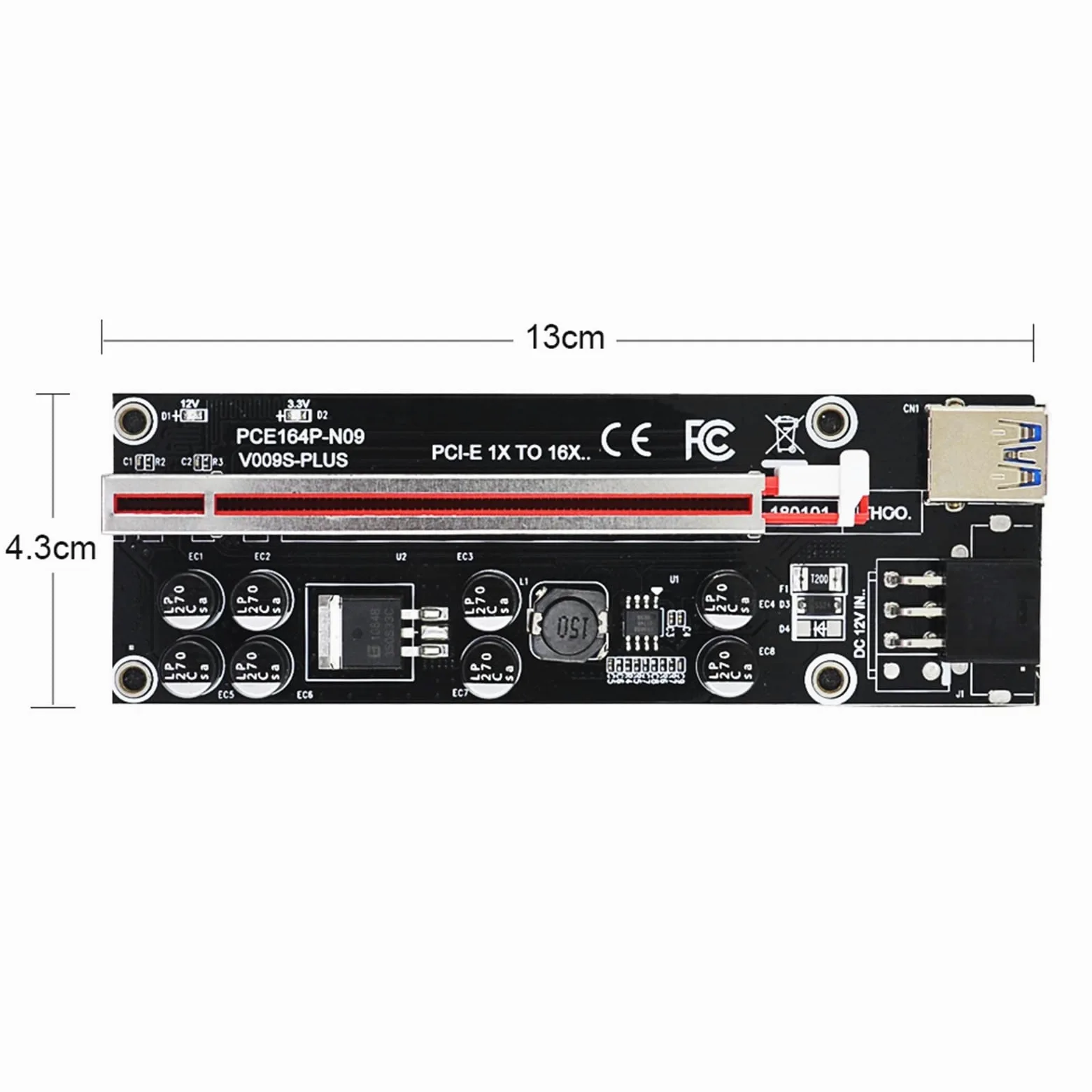 60 szt. VER009S Plus PCI-E karta riser PCIE 1X do 16X przedłużacz 1 m 0,6 m 0,3 m kabel USB 3.0 SATA na 6-pinowy przewód zasilający SATA (0,3 m)