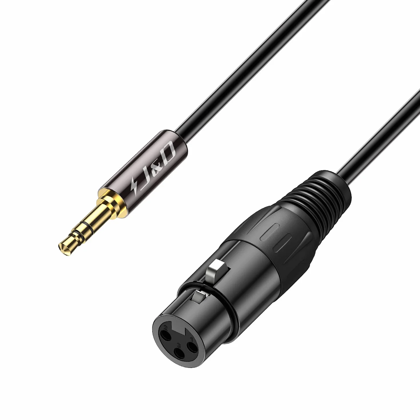 J&D Kabel mikrofonowy XLR na 3,5 mm, pozłacany, wytrzymały XLR żeński na 1/8 cala TRS męski zbalansowany adapter do lustrzanki cyfrowej, kamer, komputerowej karty dźwiękowej, 4,5 m