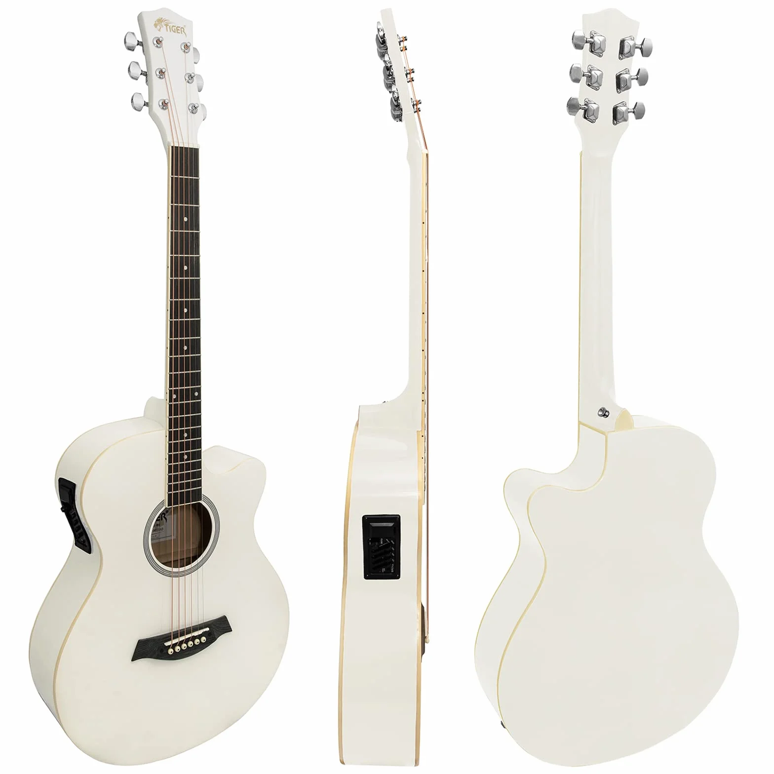 TIGER pełnowymiarowa gitara akustyczna dla początkujących z wbudowanym tunerem i EQ biały