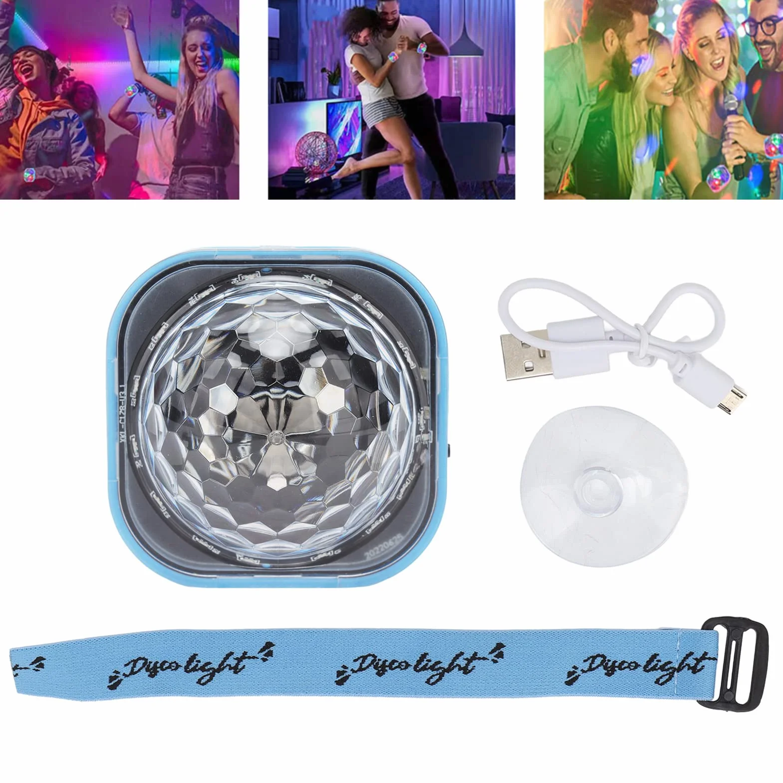Mini Disco Lights Przenośne Obrotowe Oświetlenie Imprezowe Disco Bransoletka na światło RGB Strobe DJ Led Lights (Niebieska muszla)