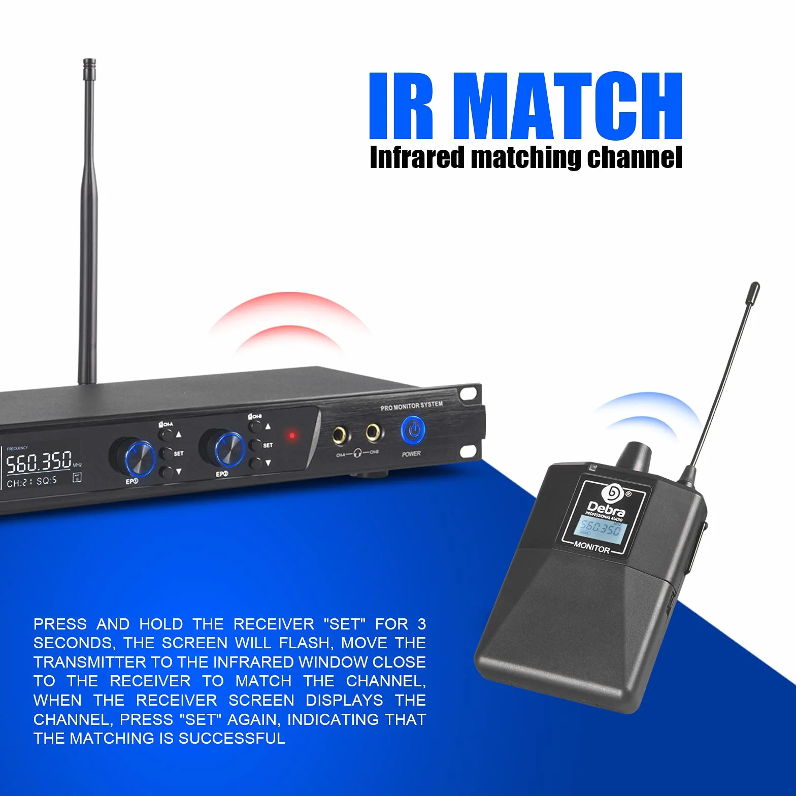 D Debra Audio PRO ER-202 UHF Dual Channel bezprzewodowy system monitoringu dousznego z nadajnikiem i odbiornikiem do sceny, studia nagrań, muzyków, monitoringu (2 body pack z nadajnikiem)
