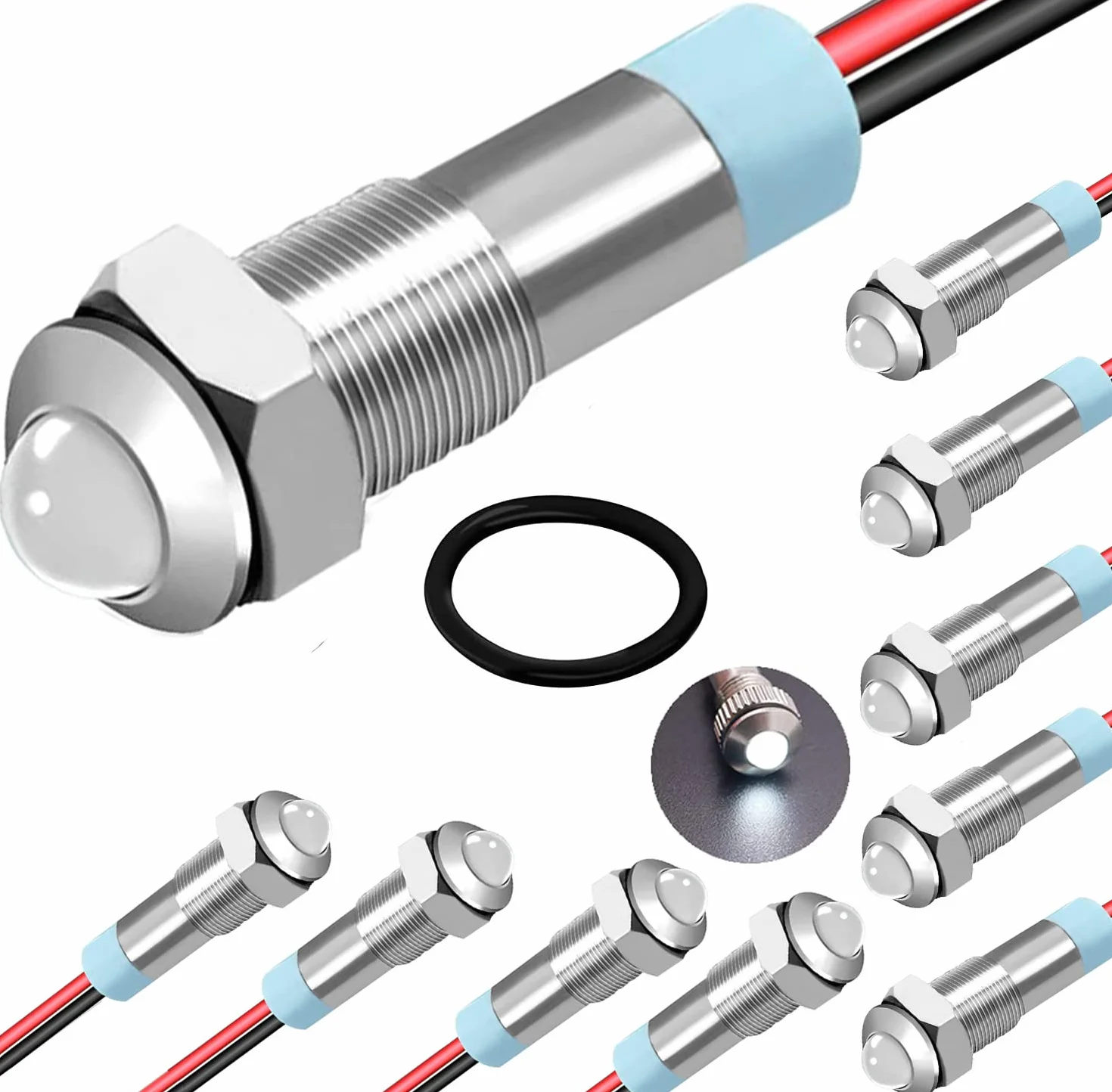 RUNCCI-YUN 10 szt. 12-24 v 6 mm 1/4" DC Metalowy wskaźnik LED, biały panel wskaźnika LED, 12 V, do vana, łodzi i innych pojazdów uniwersalnych