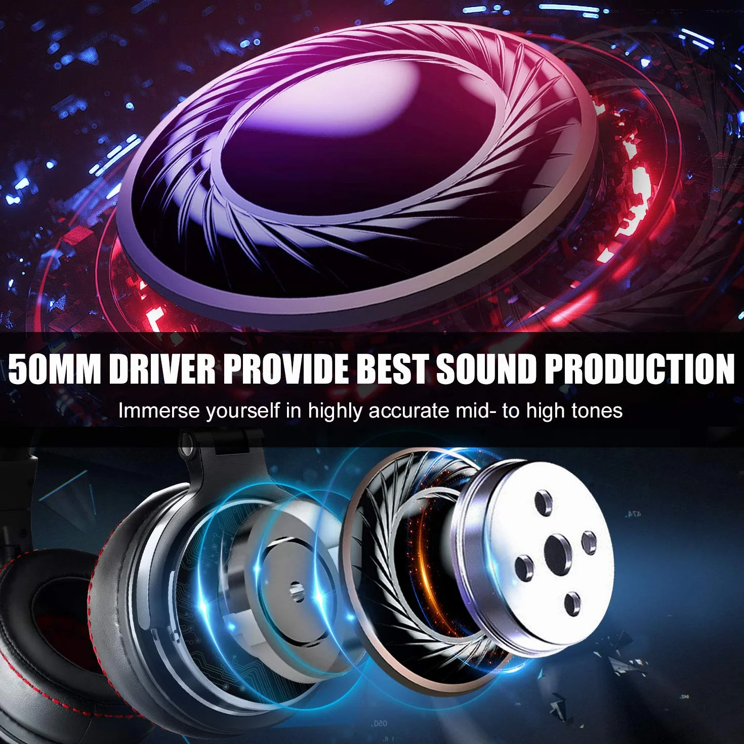OneOdio Pro-50 Przewodowy zestaw słuchawkowy DJ Studio Monitor z uchem nausznym najgrubsza bawełna białkowa, Hi-Res Audio, Share-Port, 2 gniazda, heaphone do telefonu PC Piano Guitar AMP Mix