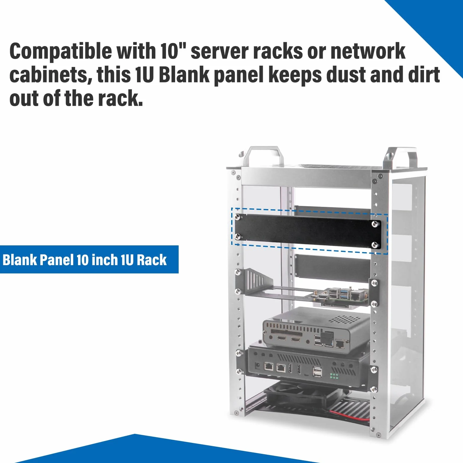 GeeekPi DeskPi RackMate Accessories Blank Panel 10 cali 1U Rack Mount do 10-calowego serwera Rack/szafy sieciowej/DeskPi RackMate T1/T0/T2