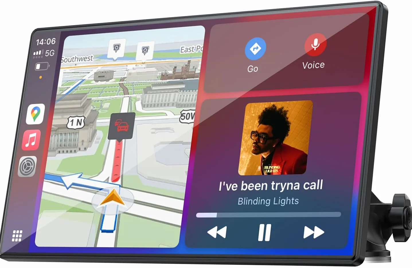 LAMTTO bezprzewodowy wyświetlacz CarPlay do A-pple CarPlay i Android Auto, przenośne radio samochodowe z ekranem dotykowym 22.9 cm, wyświetlacz CarPlay z nawigacją/Bluetooth/Mirror Link/Siri i G00gle