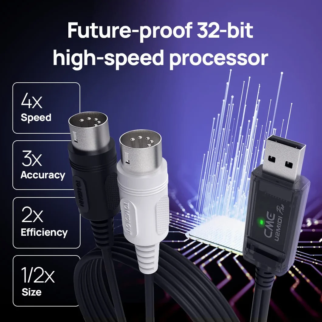 CME U2MIDI Pro – Szybki Kabel USB MIDI z Filtrem i Mapowaniem – Interfejs USB-MIDI Plug & Play do Komputera, Laptopa lub PC oraz Instrumentów MIDI