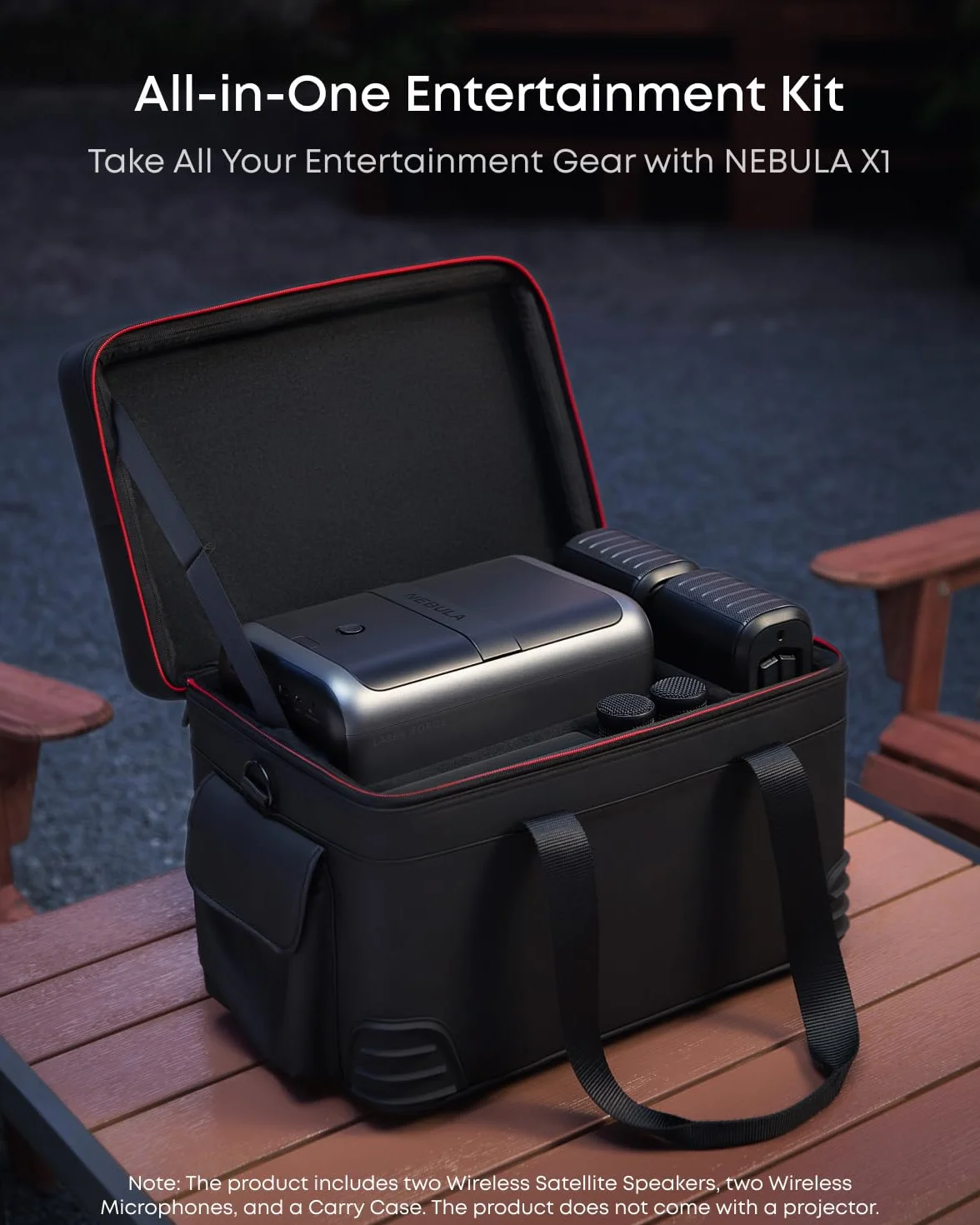 NEBULA X1 Zestaw akcesoriów do projektora z bezprzewodowym głośnikiem satelitarnym, mikrofon bezprzewodowy, torba do przenoszenia, zestaw rozrywkowy, kompatybilny z NEBULA X1, na imprezę, karaoke