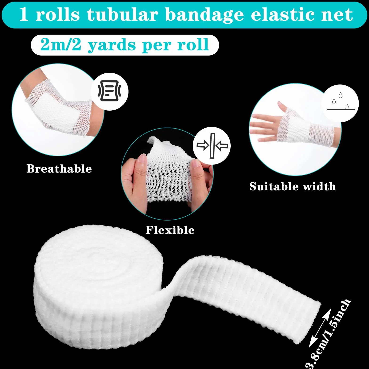 1 rolka bandaża na wąż z elastycznym bandażem na nogi 3,8 cm x 2 m, oddychający bandaż siatkowy, wąż na nogi i ramiona