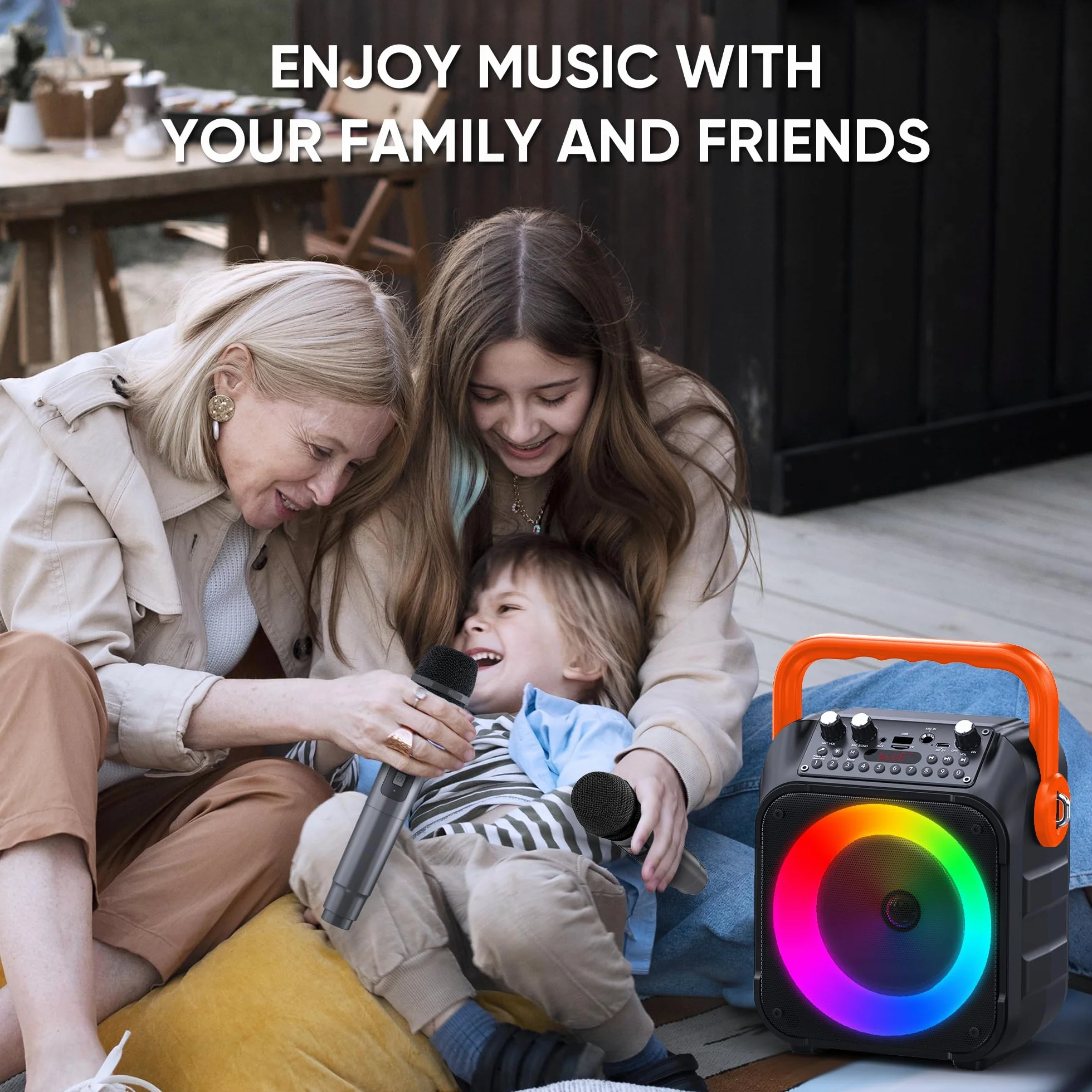 Maszyna do karaoke z dwoma mikrofonami bezprzewodowymi, przenośna maszyna do karaoke dla dorosłych i dzieci, przenośny głośnik Bluetooth z systemem PA, światła LED, obsługuje karty TF/USB, wejście