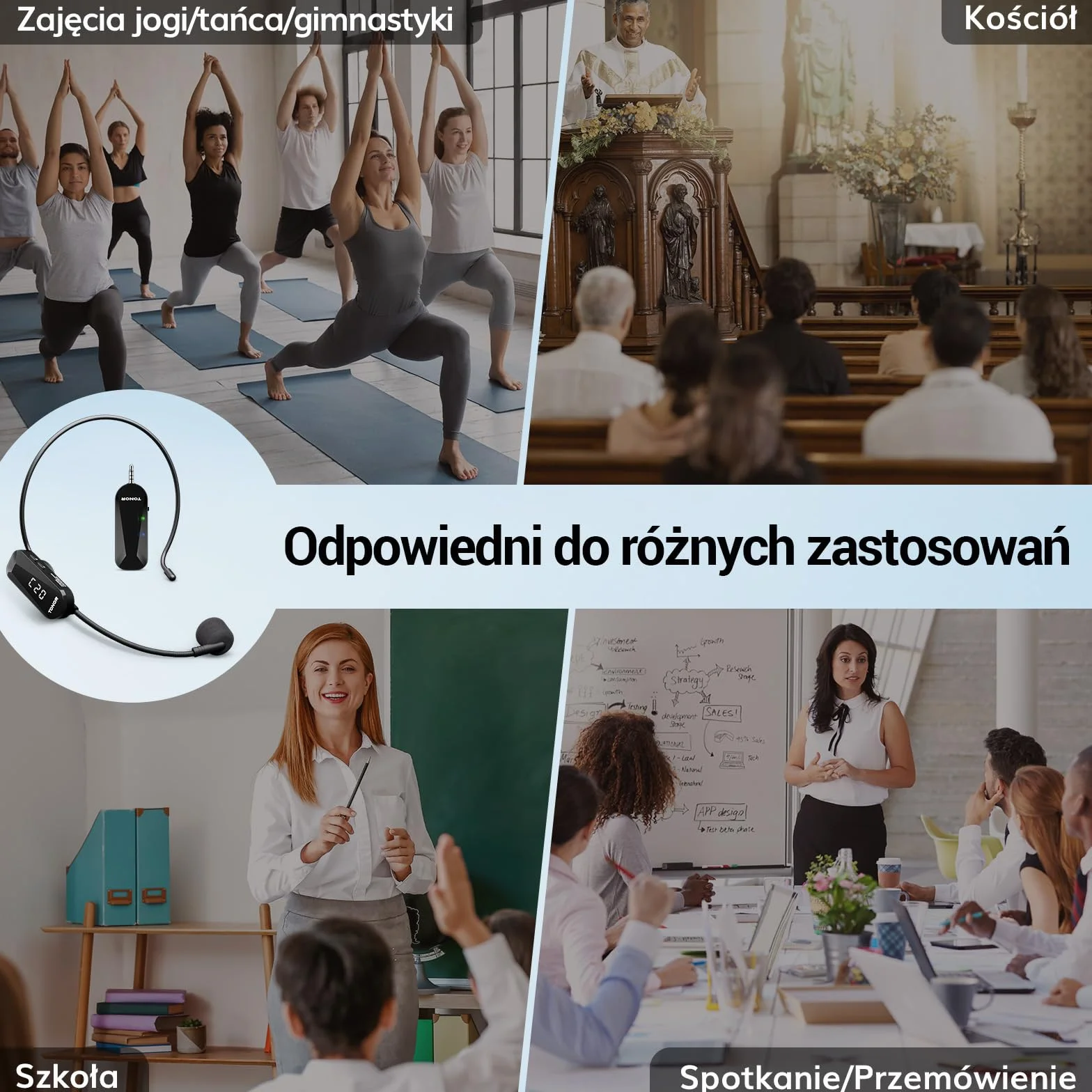 TONOR Bezprzewodowy Zestaw Słuchawkowy z Mikrofonem UHF, Bezprzewodowy Mikrofon z 20 Kanałami, Transmisja Zasięgu 20 m do Spiewania, Fitnessu, Nauczania, Przewodnika, Wzmacniacza Głosu, Głośnika