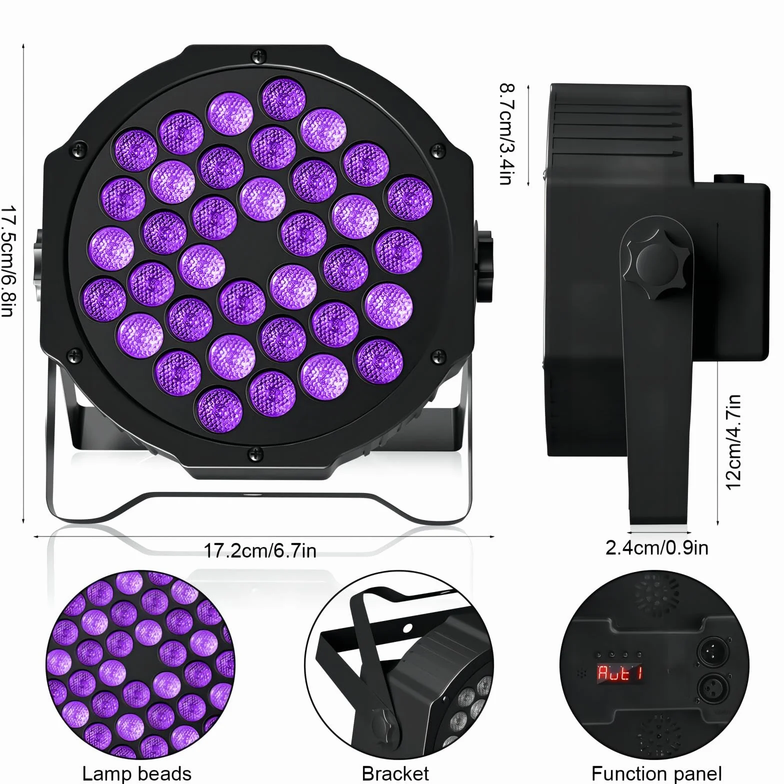 Czarne światło LED 72 W 36 LED Lampa imprezowa z pilotem i sterowaniem DMX Glow w ciemnym świetle scenicznym dla DJ Disco Boże Narodzenie Oświetlenie sceniczne