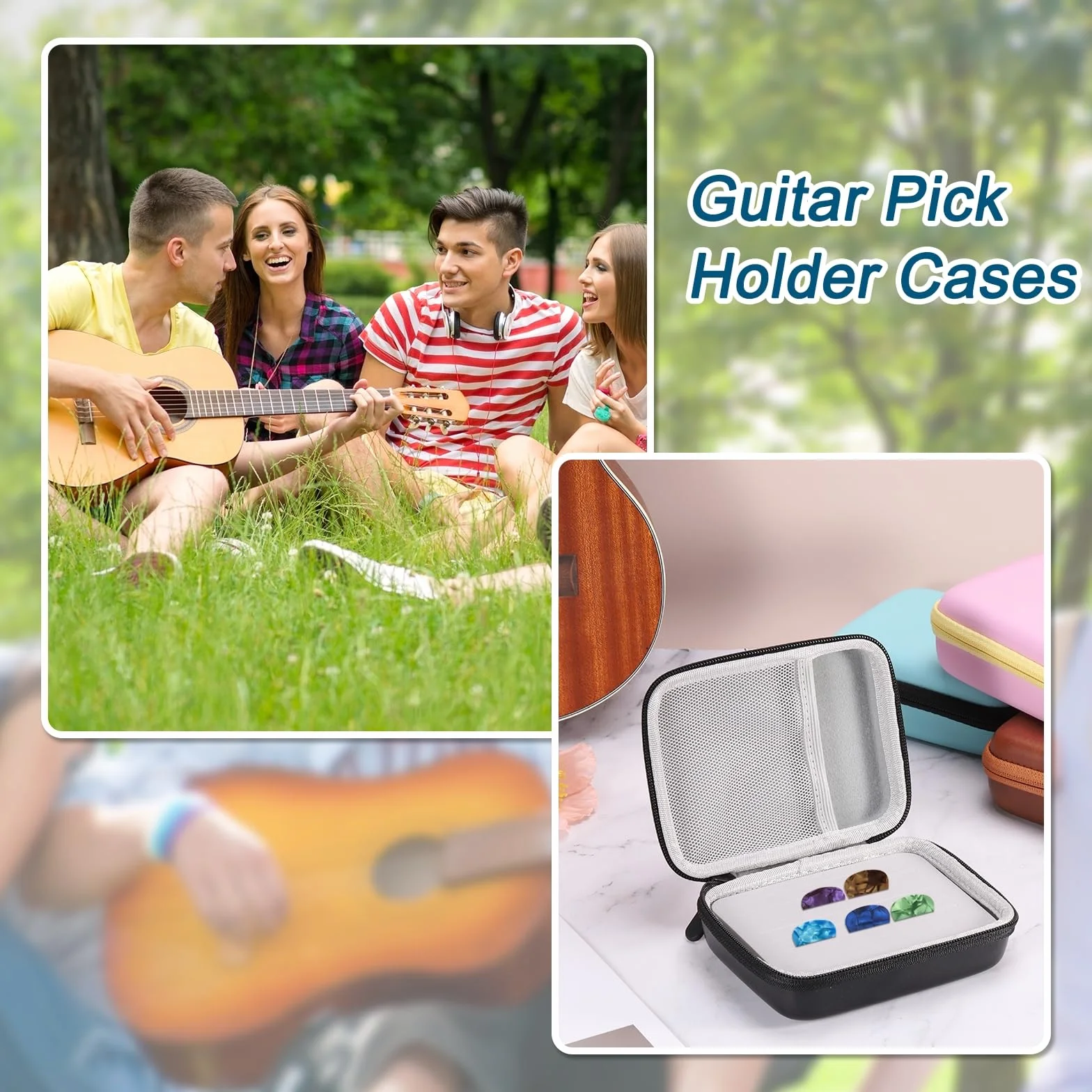 QUARKZMAN Etui na plektra do gitary ze sztucznej skóry PU Akustyczna Elektryczna Gitara Plektro Torba Granatowa