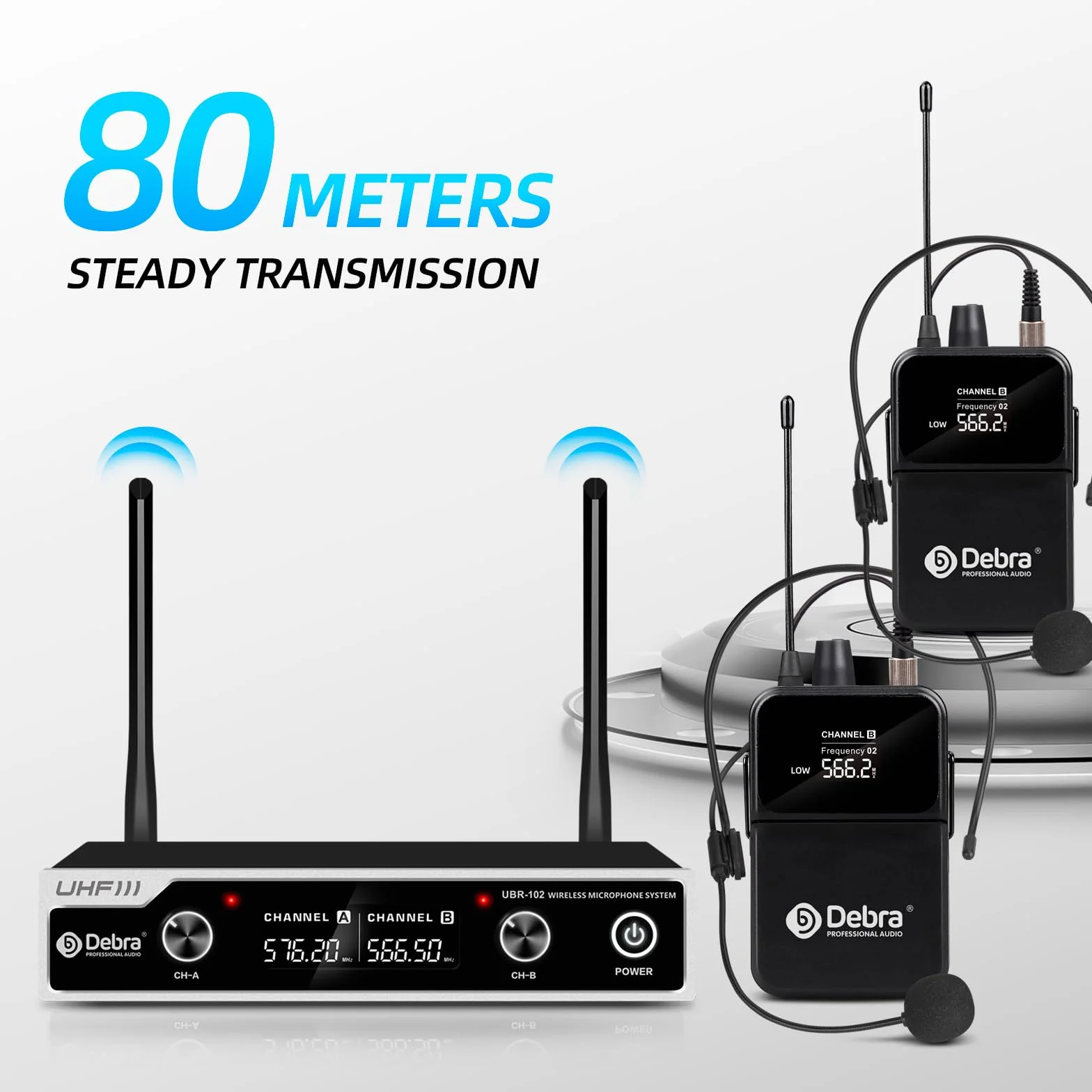 Bezprzewodowy zestaw mikrofonowy, nadajnik bodypack / opaska na głowę, mikrofon radiowy, mikrofon lawalerski, zasięg 80 m, bezprzewodowy mikrofon UHF do śpiewu, karaoke, kościoła, DJ-a (2 bodypack)