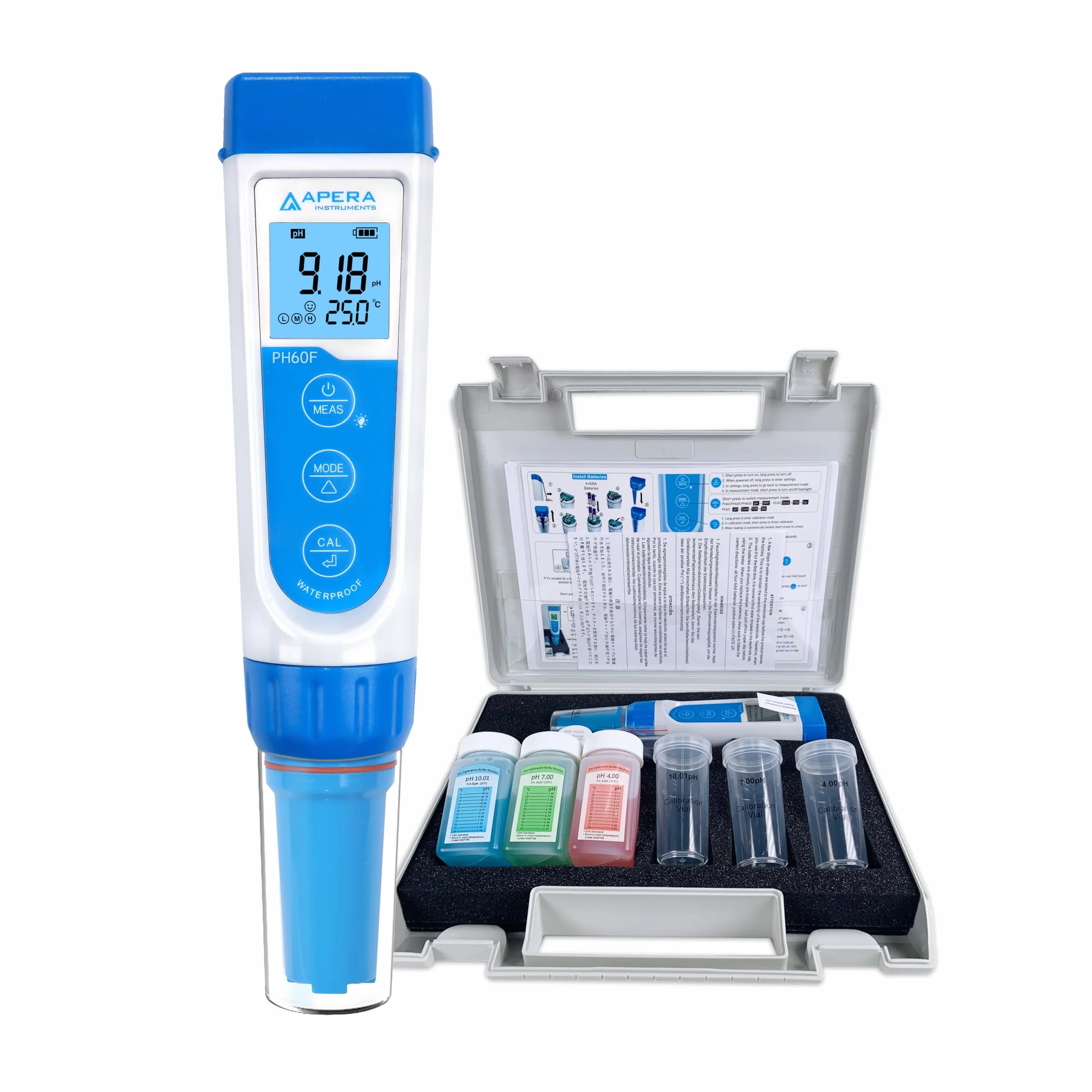 Apera Instruments PH60F Premium miernik pH z płaską elektrodą (dokładność pH ± 0,01, zakres pomiaru pH -2,0-14,0, wymienna elektroda, wodoodporny, wskaźnik temperatury)