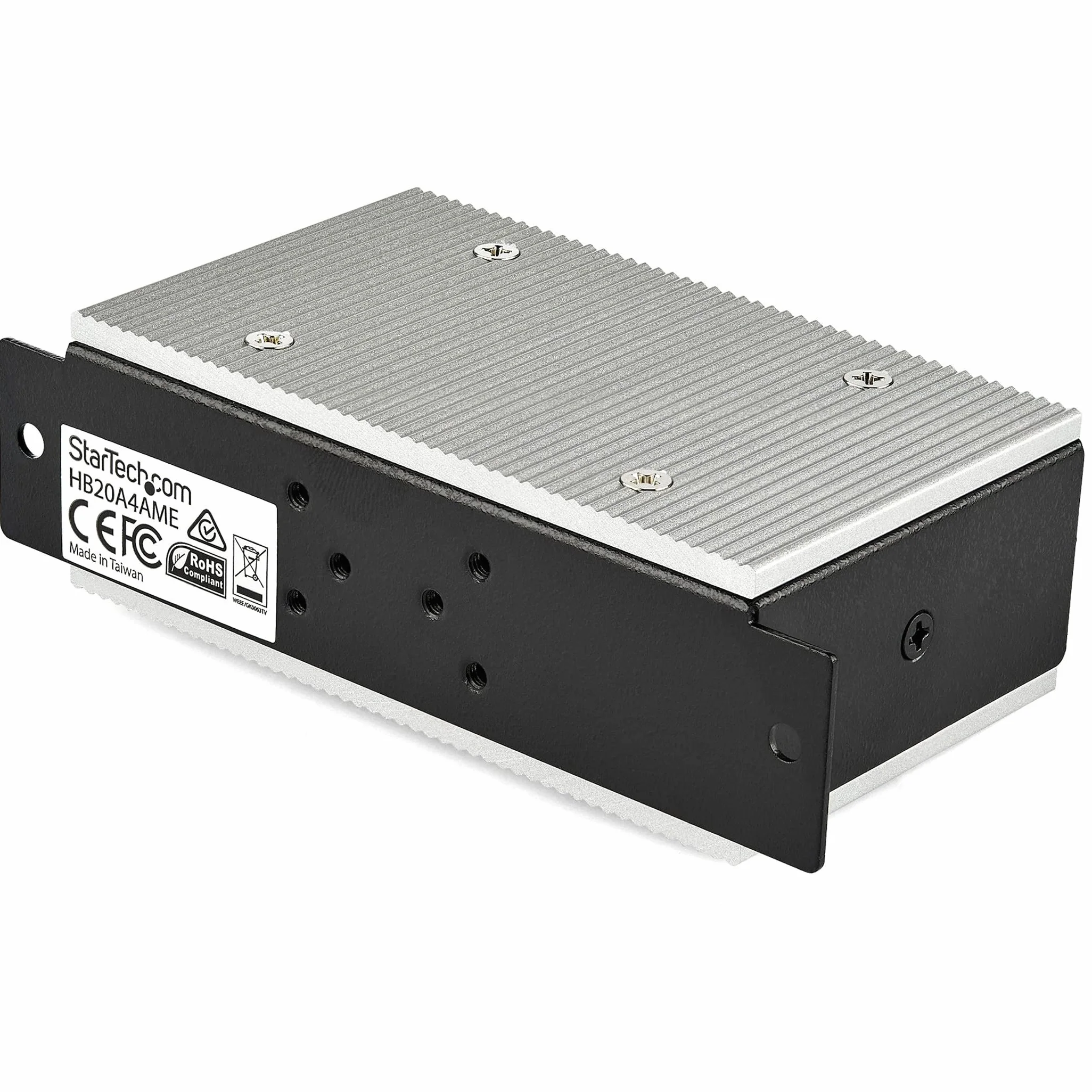 StarTech.com 4-portowy hub USB 2.0 - metalowy przemysłowy hub USB-A (4 x USB-A) z ESD i ochroną przed przepięciem - rozszerzona temperatura pracy -40 do 185°F - szyna DIN/montaż na ścianie / biurku - koncentrator rozszerzający USB (HB20A4AME)