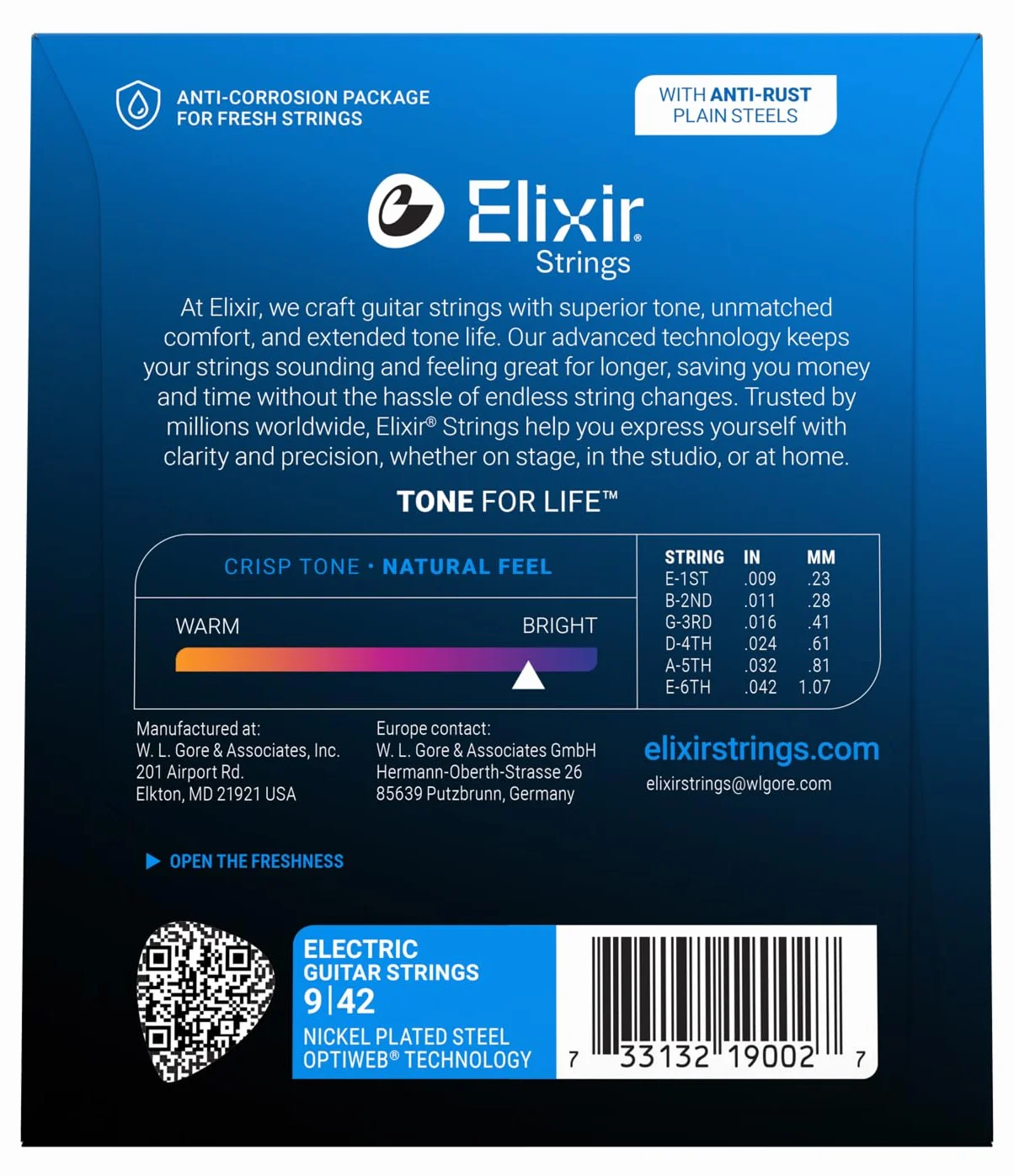 Elixir 19002 Struny do gitary elektrycznej z powłoką Optiweb, superlekkie (.009-.042)