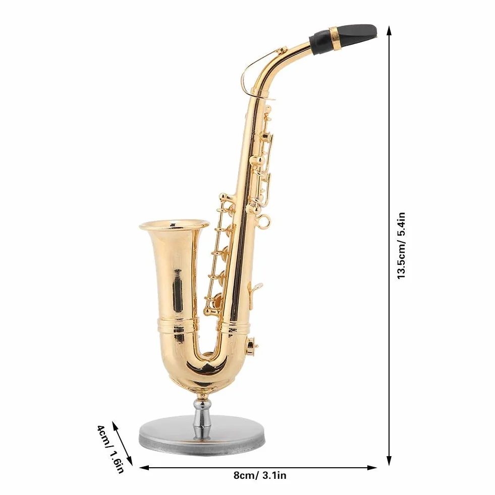 Miniaturowy stary saksofon delicated pozłacany mini instrument ornament z etui, idealny i dekoracja