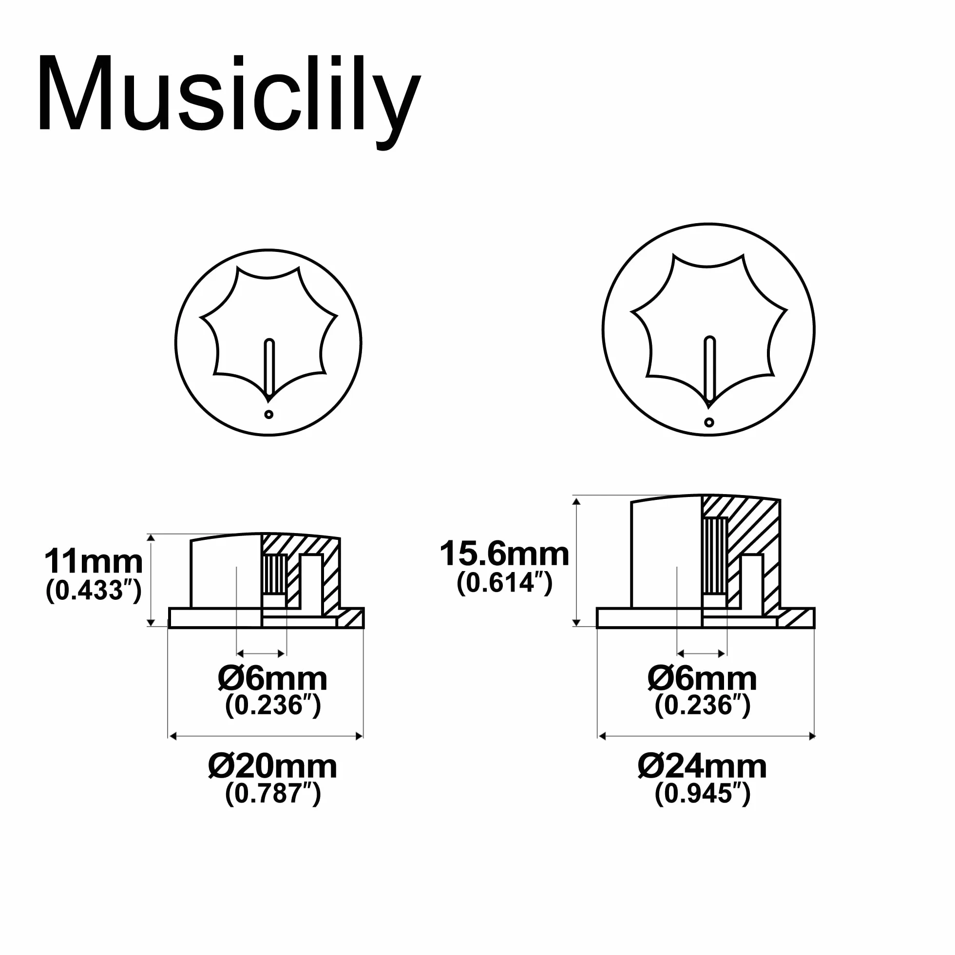 Musiclily Pro Calowa Gałka Potencjometru Jazz Bass do Gitary Basowej USA typu JB, Złoty(3 szt.)