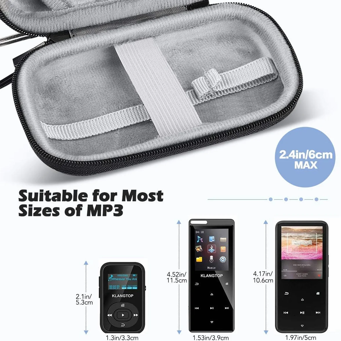 AGPTEK Twarde etui do przechowywania i ochrony Mp3(10cm)/słuchawki/klucz z podwójną siatką i podwójnym zamkiem błyskawicznym do A19/A17 MP3 (rozmiar : 13.2CMx7CMx3.8CM, kompatybilne z 2,4-calowym