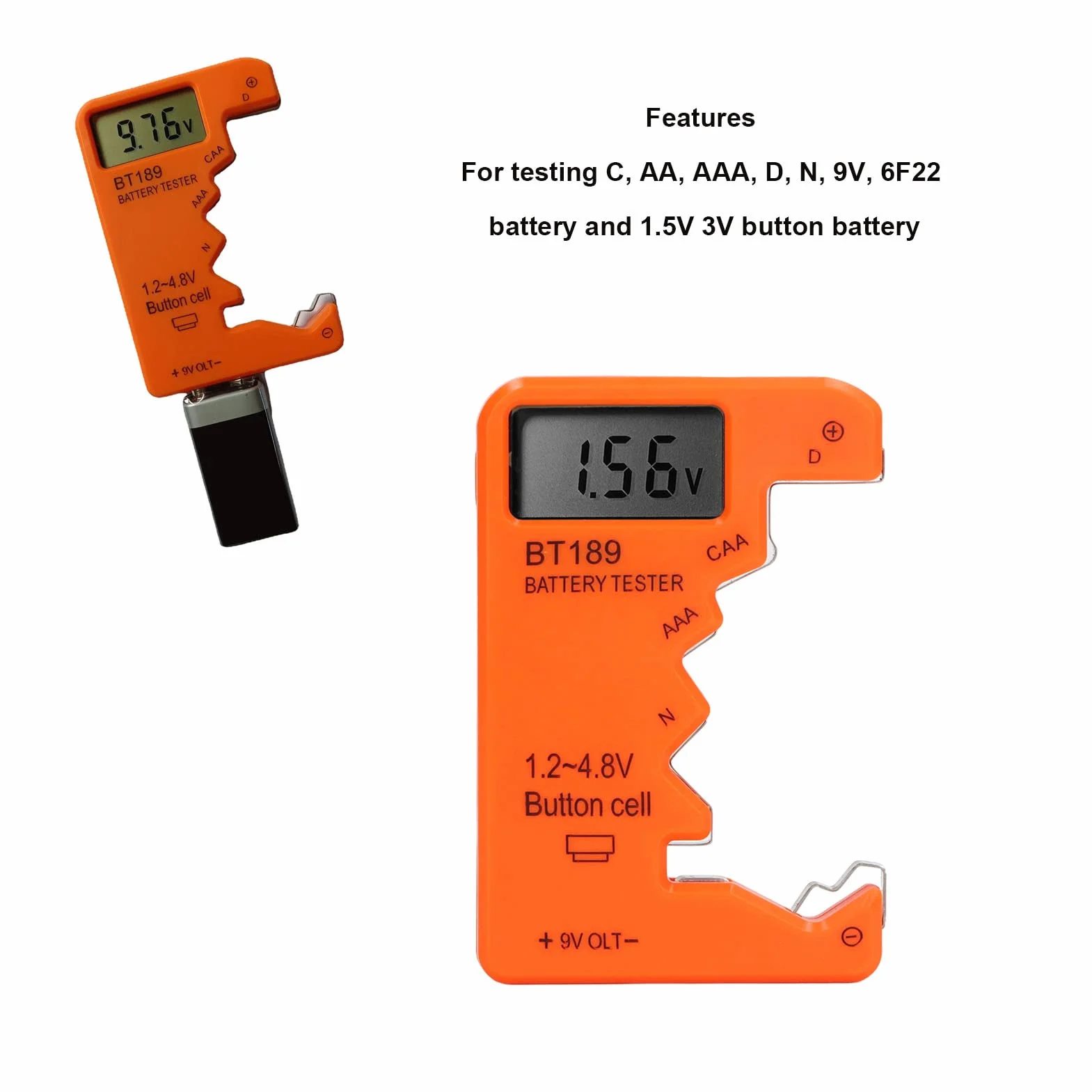 Tester Baterii, Wyświetlacz LCD Uniwersalny Kontroler Baterii do Baterii AA AAA 6F22 9V 1,5V, Tester Baterii do Baterii Domowych - Smal Electrical Equipment (Pomarańczowy)