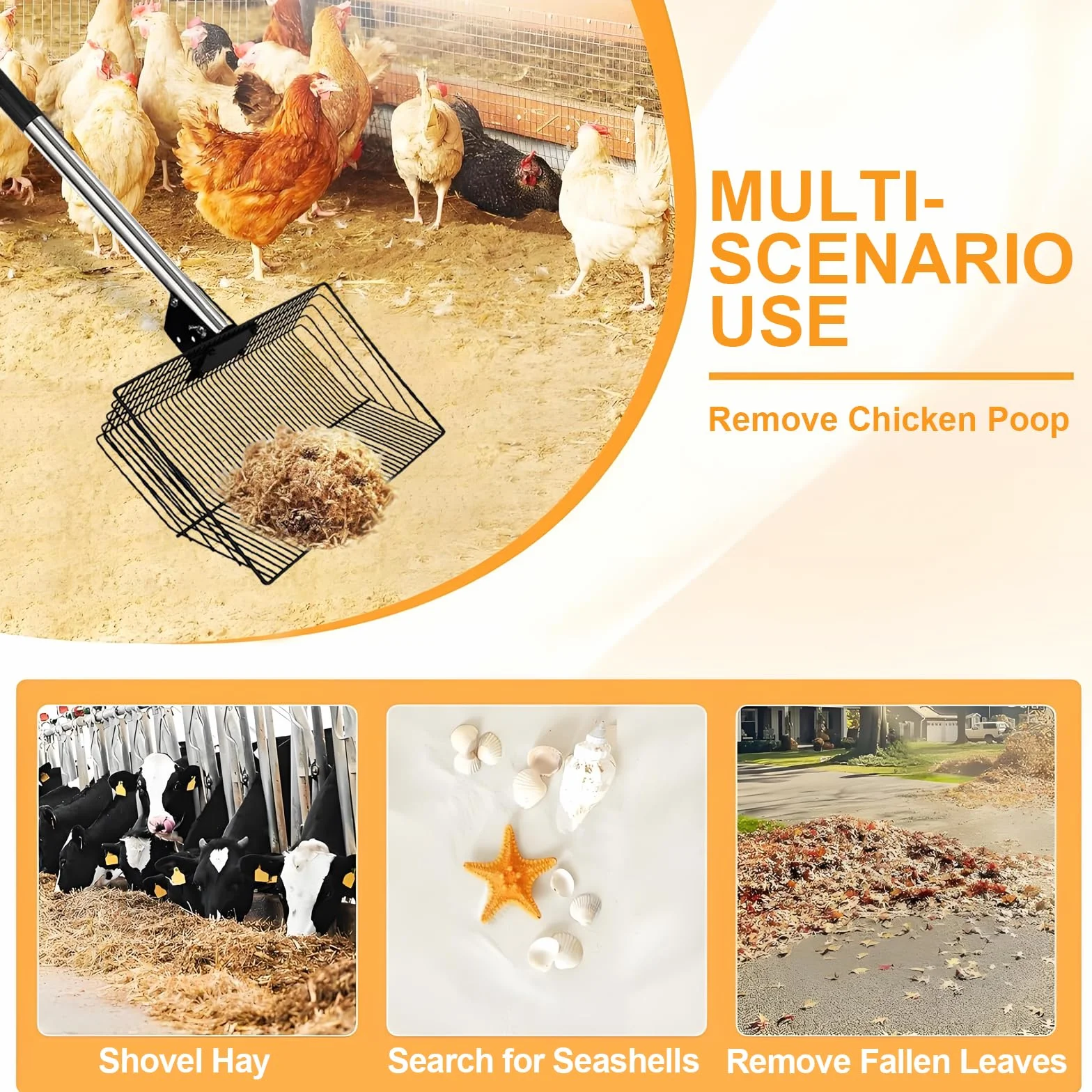 30 cm łopata do odchodów kura, akcesoria do kurnika 5-w-1 regulowana wysuwana łopata do czyszczenia kur Chicken Poop Scooper do kurnika, separacja odchodów i gruzu od piasku