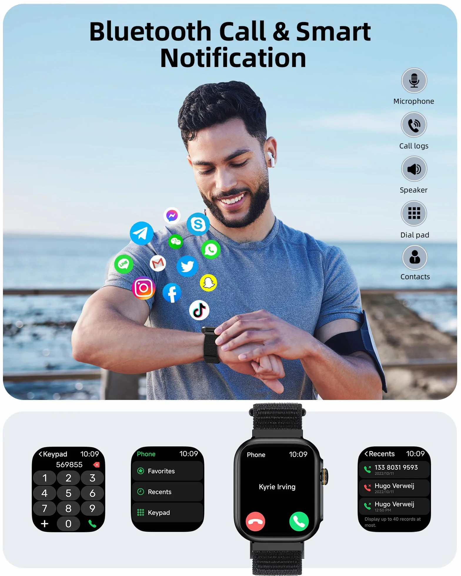 Parsonver Zegarek Smartwatch dla kobiet i mężczyzn z funkcją telefonu, Wbudowany GPS, 30M wodoodporny do pływania, 1,85" zegarek z 100+ sportami, monitorowanie tętna i snu, dla Androida i iOS, czarny