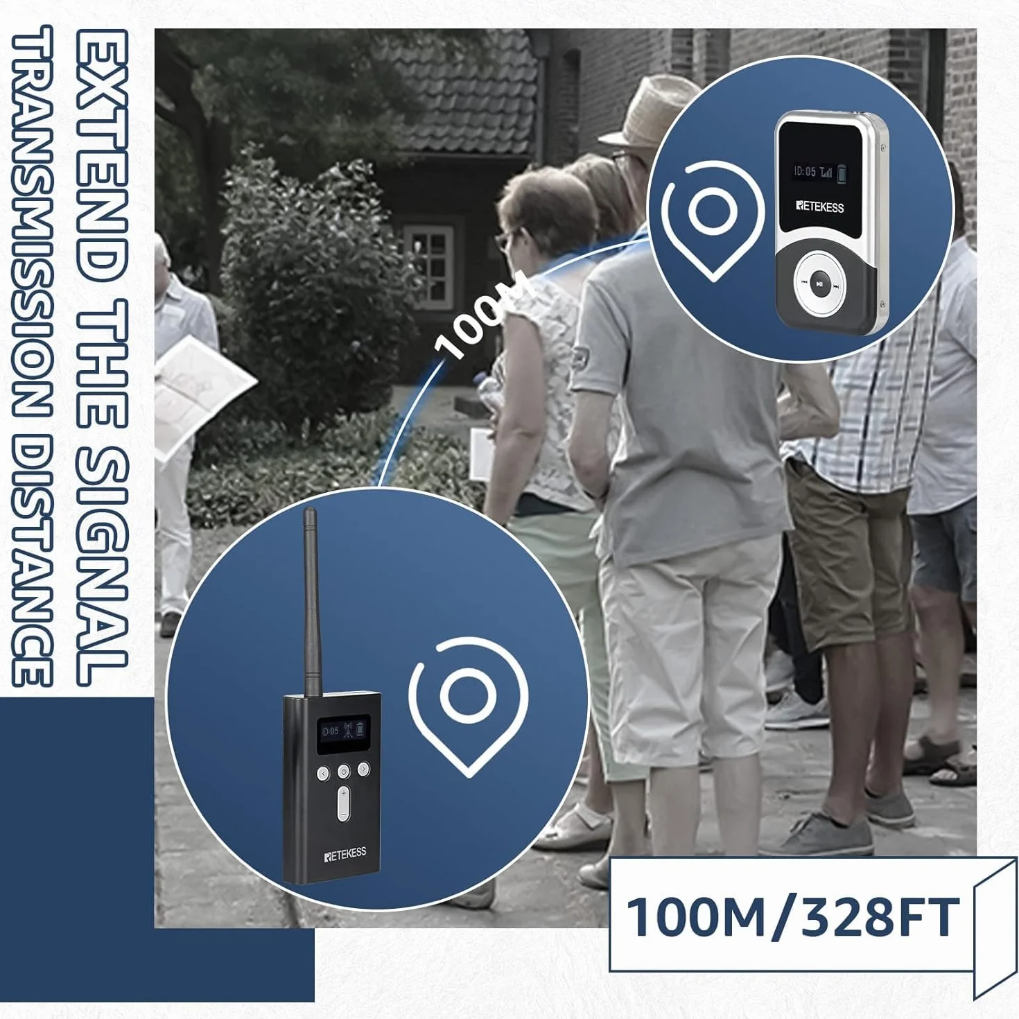 Retekess T130S (T130 2rd) Audio Tour Guide System, 49-Kanałowy System Interpretacji, 100 Metrowy System Tłumaczenia Kościoła dla Turystyki, Fabryki, Konferencji, Uczelni, Szkolenia
