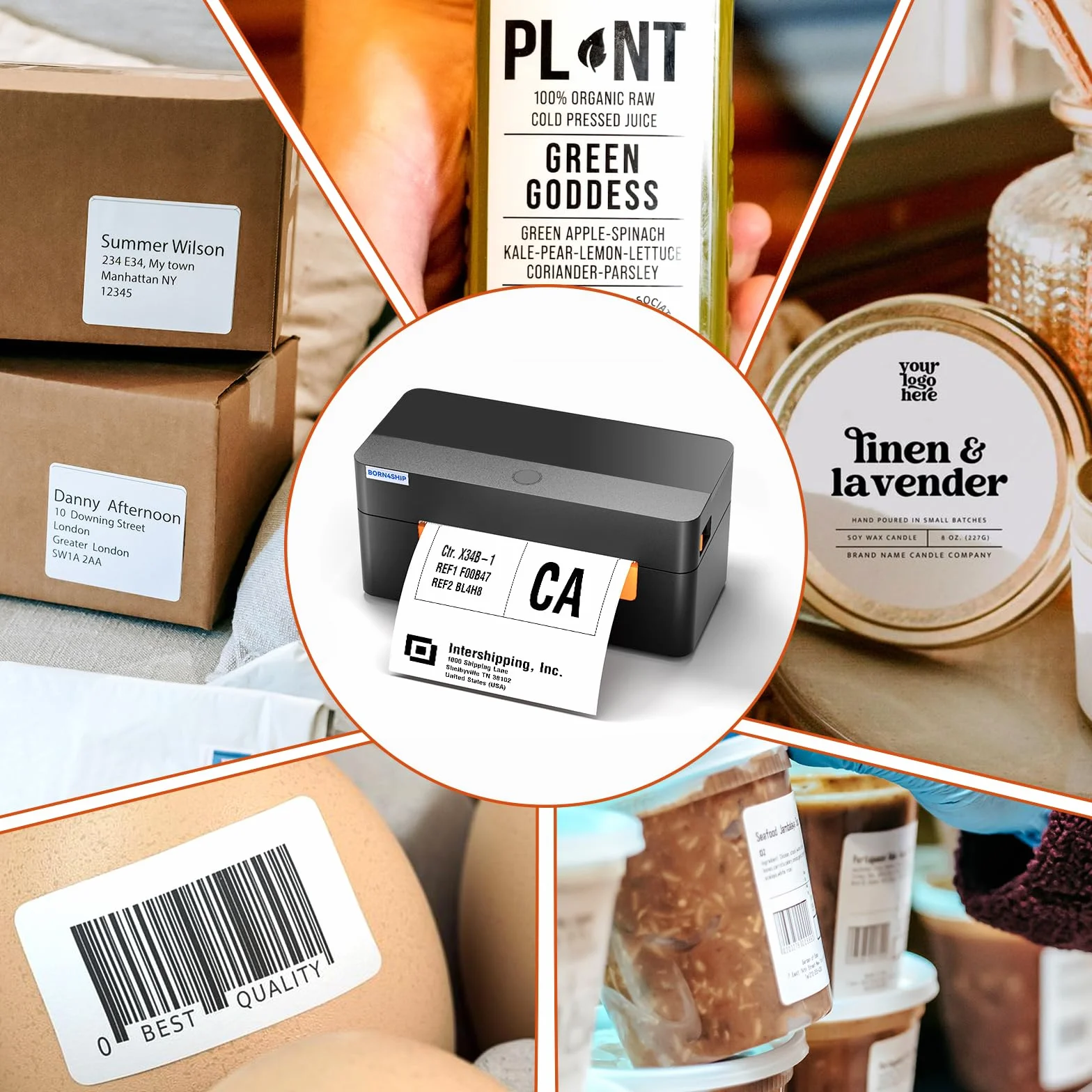 Bluetooth drukarka etykiet wysyłkowych, 4x6 termiczna drukarka etykiet, kompatybilna z Etsy, eBay, Amazon, dla małych firm spedycyjnych, czarny pomarańczowy