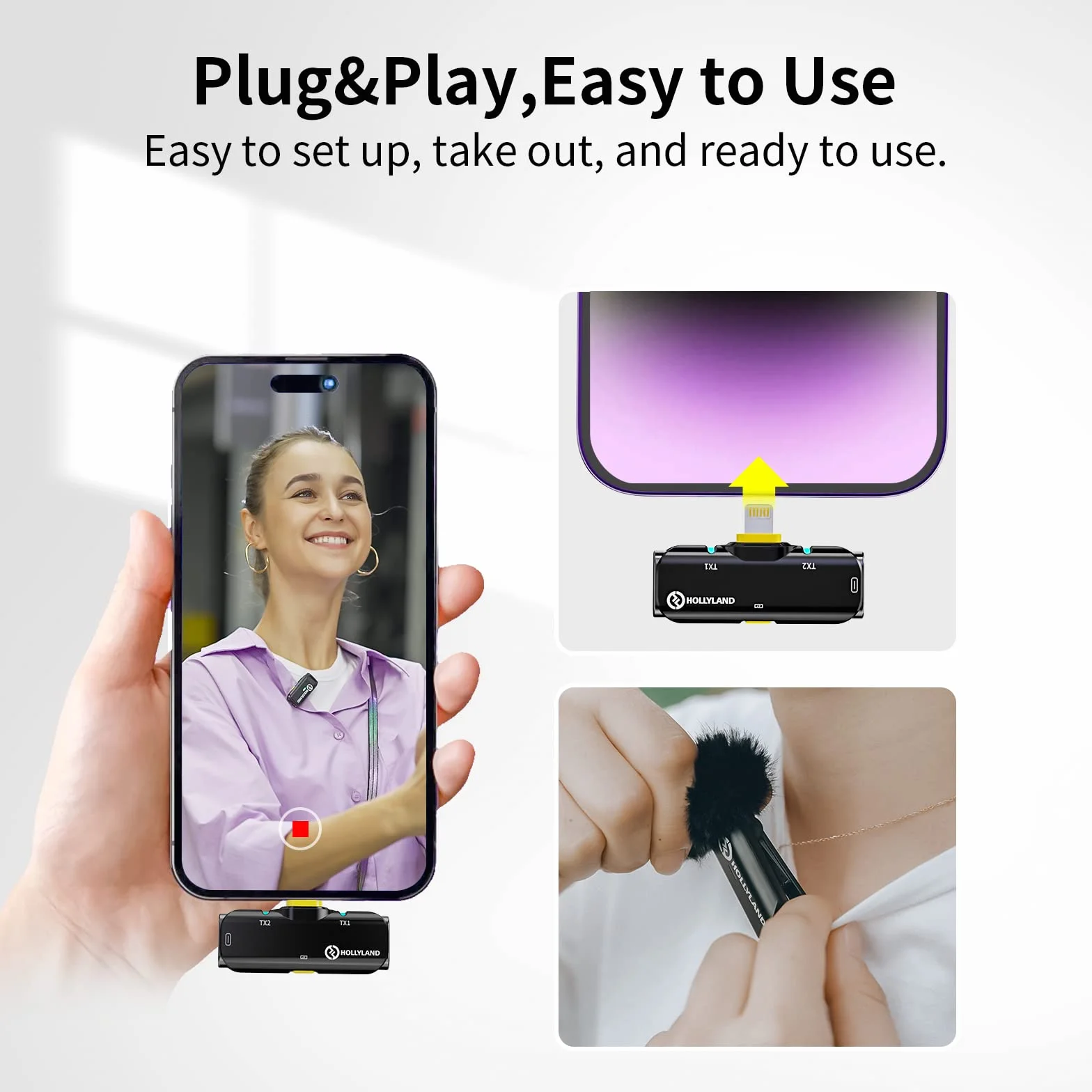 Hollyland Lark C1 Bezprzewodowy mikrofon krawatowy 2,4 GHz 8H Plug-Play do telefonu Android