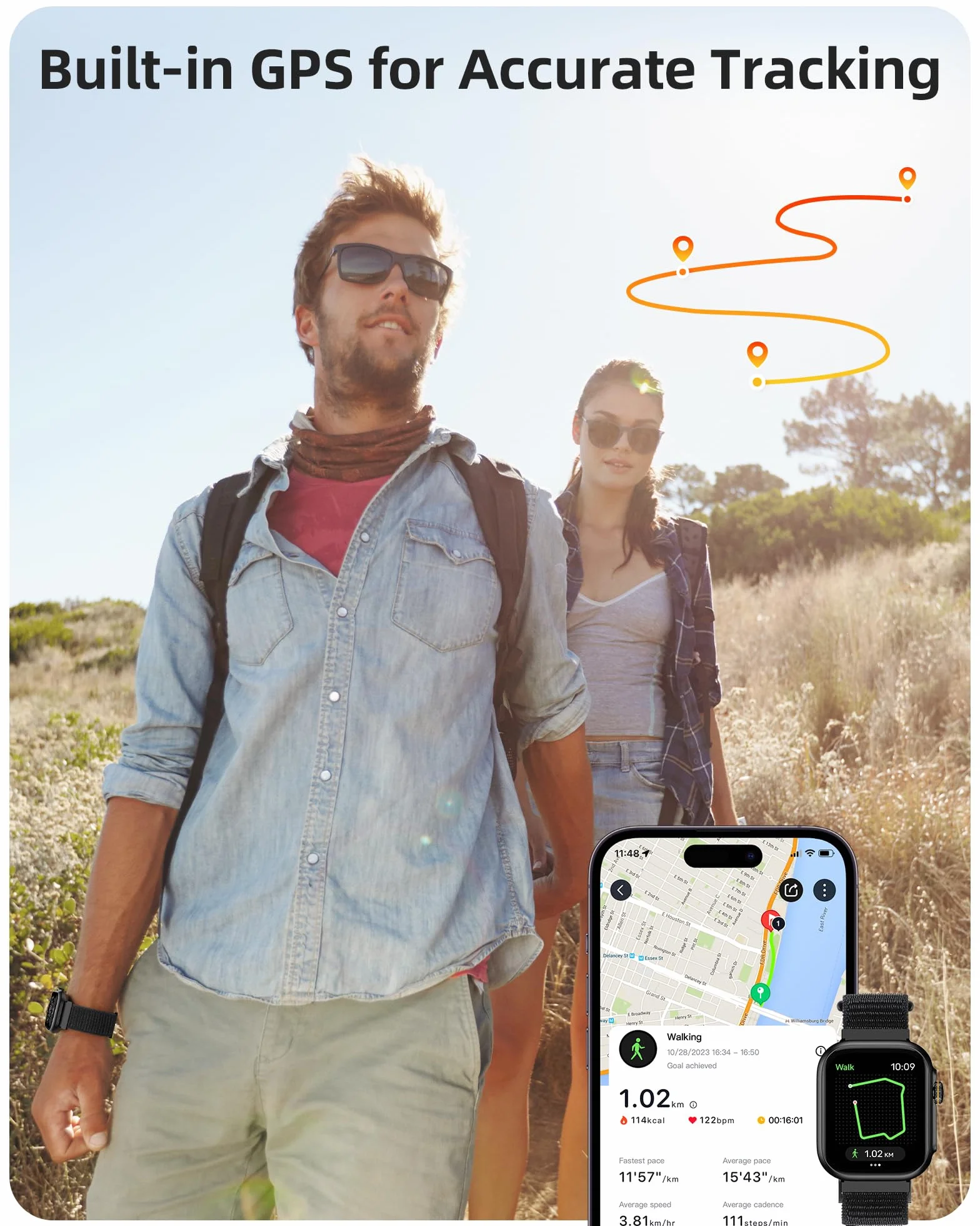 Parsonver Zegarek Smartwatch dla kobiet i mężczyzn z funkcją telefonu, Wbudowany GPS, 30M wodoodporny do pływania, 1,85" zegarek z 100+ sportami, monitorowanie tętna i snu, dla Androida i iOS, czarny