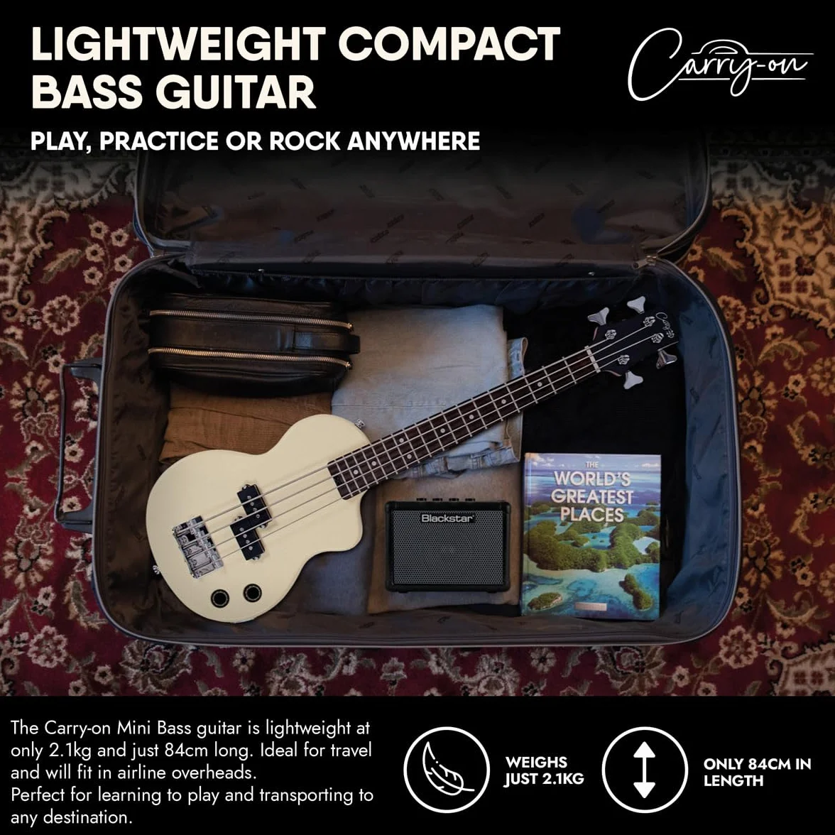 Carry-on Blackstar Mini elektryczna gitara basowa vintage biała