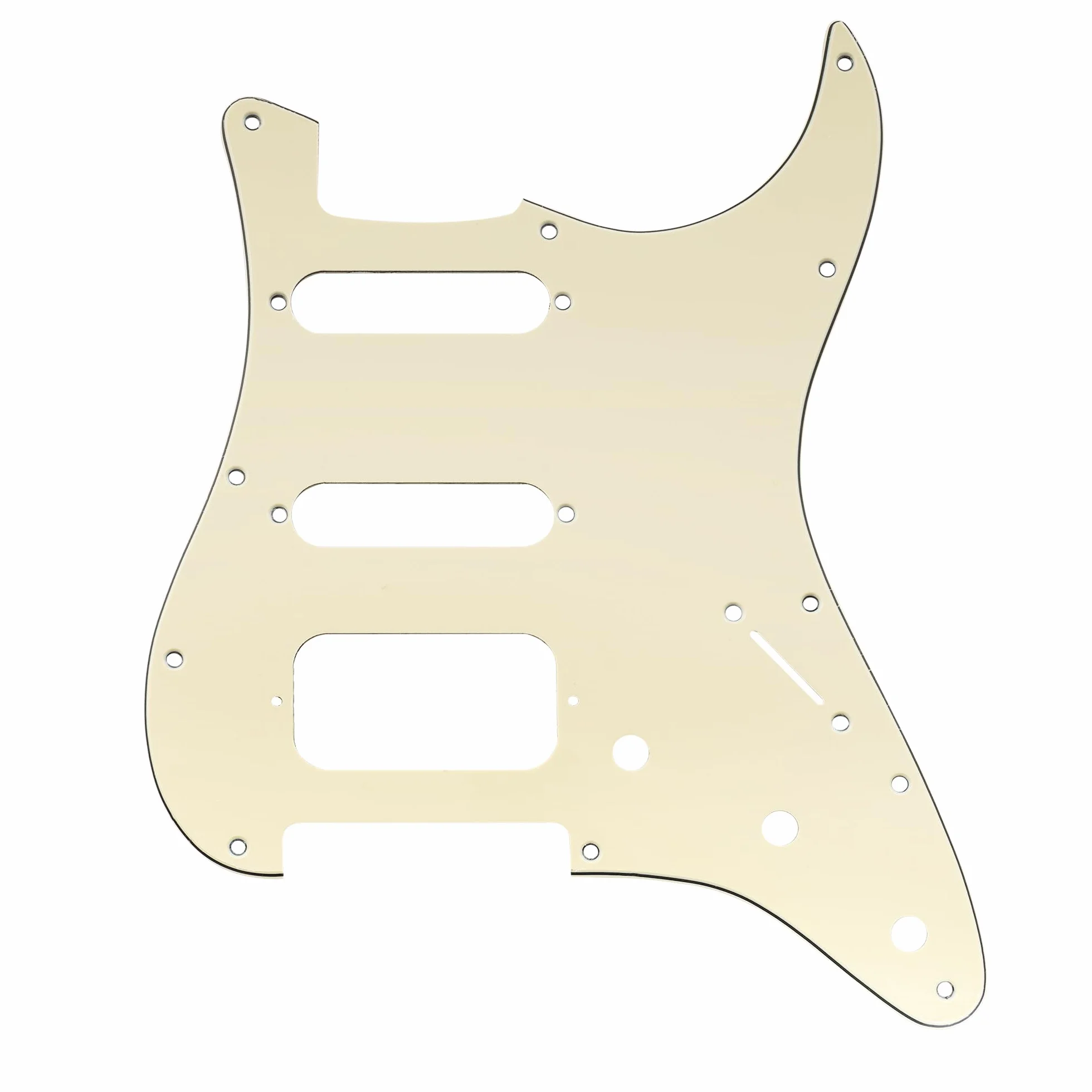 Musiclily Pro 11 Otworów Okrągły Narożnik SSH Pickguard do Gitary Elektrycznej typu Strat z Odkrytym Humbucker, 3-warstwowy Kremowy