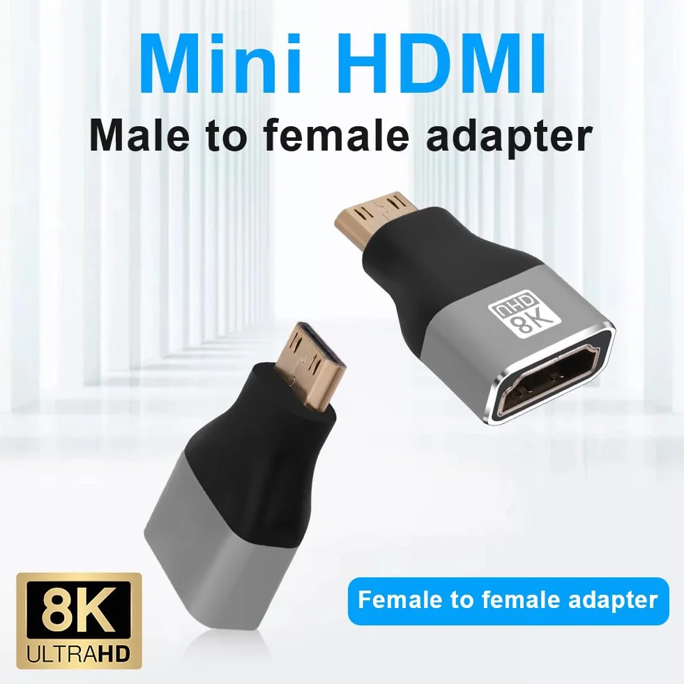 AXFEE Adapter mini męski na HDMI żeński 2 w 1 – 8K przy 60 Hz, złącze HDMI do laptopa, HDTV, PC, monitora, PS, Xbox, DVD