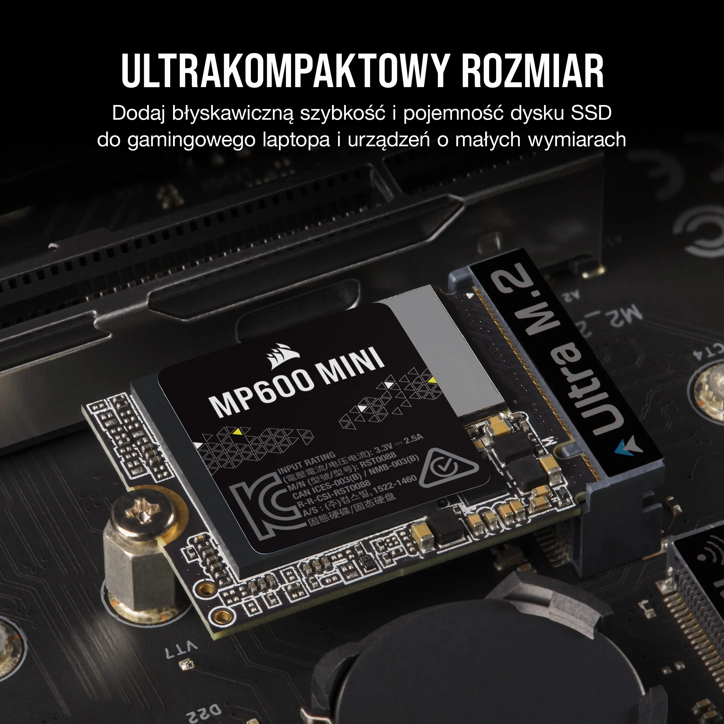 Corsair MP600 MINI 1TB M.2 NVMe PCIe x4 Gen4 2 SSD – M.2 2230 – Szybkość Odczytu do 4800 MB/s – Pamięci TLC NAND o Wysokiej Gęstości – Doskonały do Steam Deck i Microsoft Surface – Czarny
