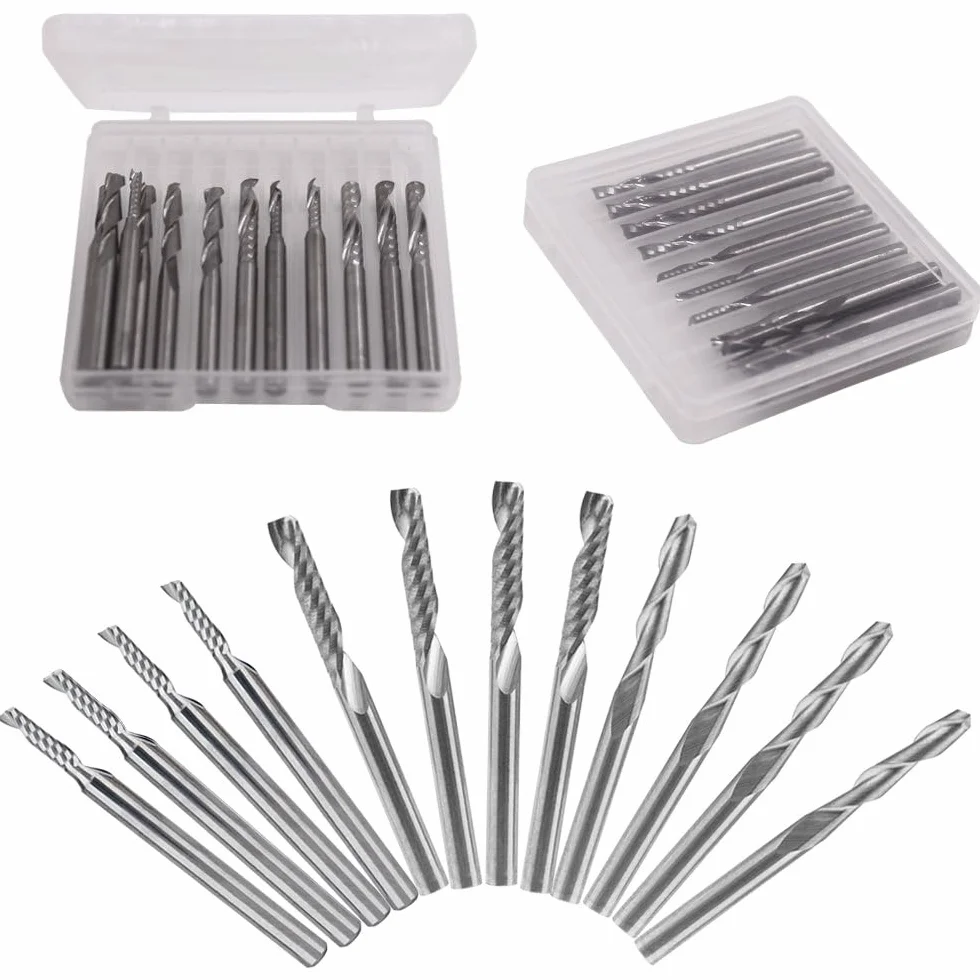 Afunta - frezy karbidowe, 4 szt., 8 mm, frez CNC dwuostrzowy + 8 szt. frezów (2 rodzaje), jednoostrzowe, do nylonu, żywicy, ABS, akrylu, PCV, MDF, twardego drewna