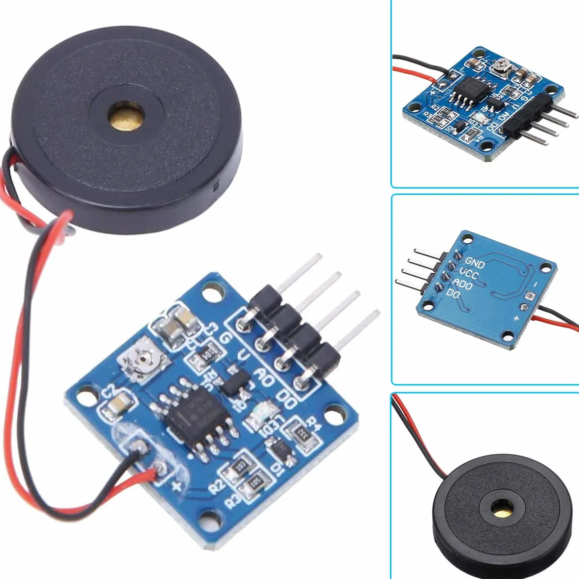 4 sztuki 5 V piezoelektryczny czujnik wibracji moduł przełączania TTL, dwa opcjonalne wyjścia AD/DO regulowany moduł przełącznika wibracyjnego z kablem DuPont do Arduino DIY
