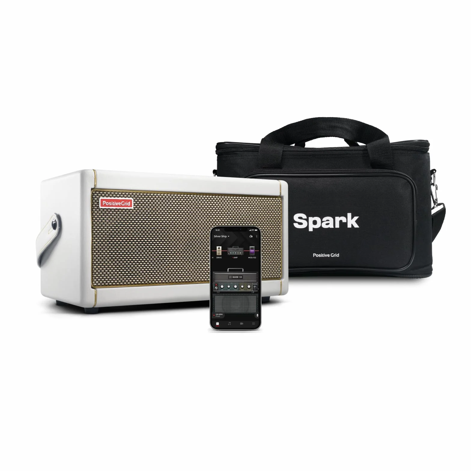 Positive Grid Spark Pearl wzmacniacz gitarowy & Torba podróżna, elektryczny, basowy i akustyczny, 40 W, combo, aplikacja mobilna