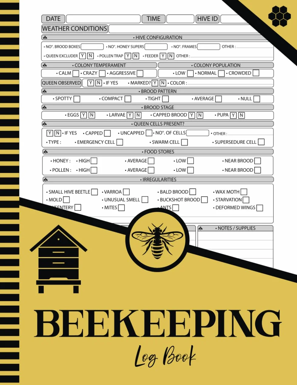 Beekeeping Log Book: Tracking Beehive Inspections, Maintenance, and Honey Bee Health for Beekeepers | Large size.