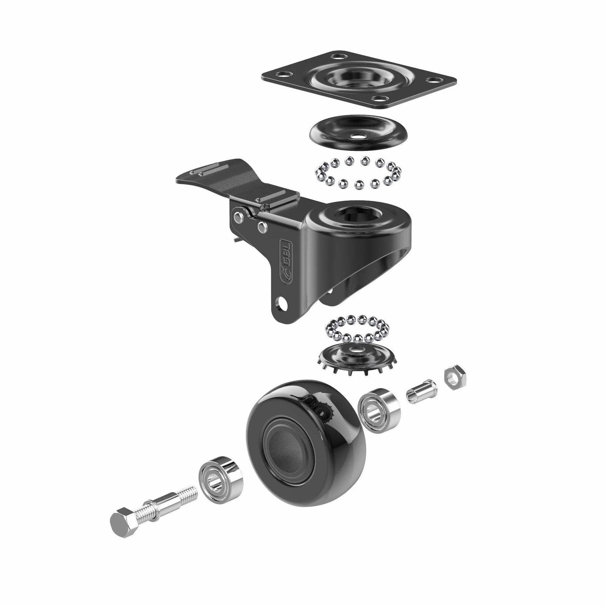 GBL Wytrzymałe kółka rolkowe z hamulcami i śrubami, 50 mm, do 200 kg, zestaw 4 szt., nie pozostawiają śladów na podłodze, ciche, do mebli, kółka do wózków, pokryte gumą, czarne