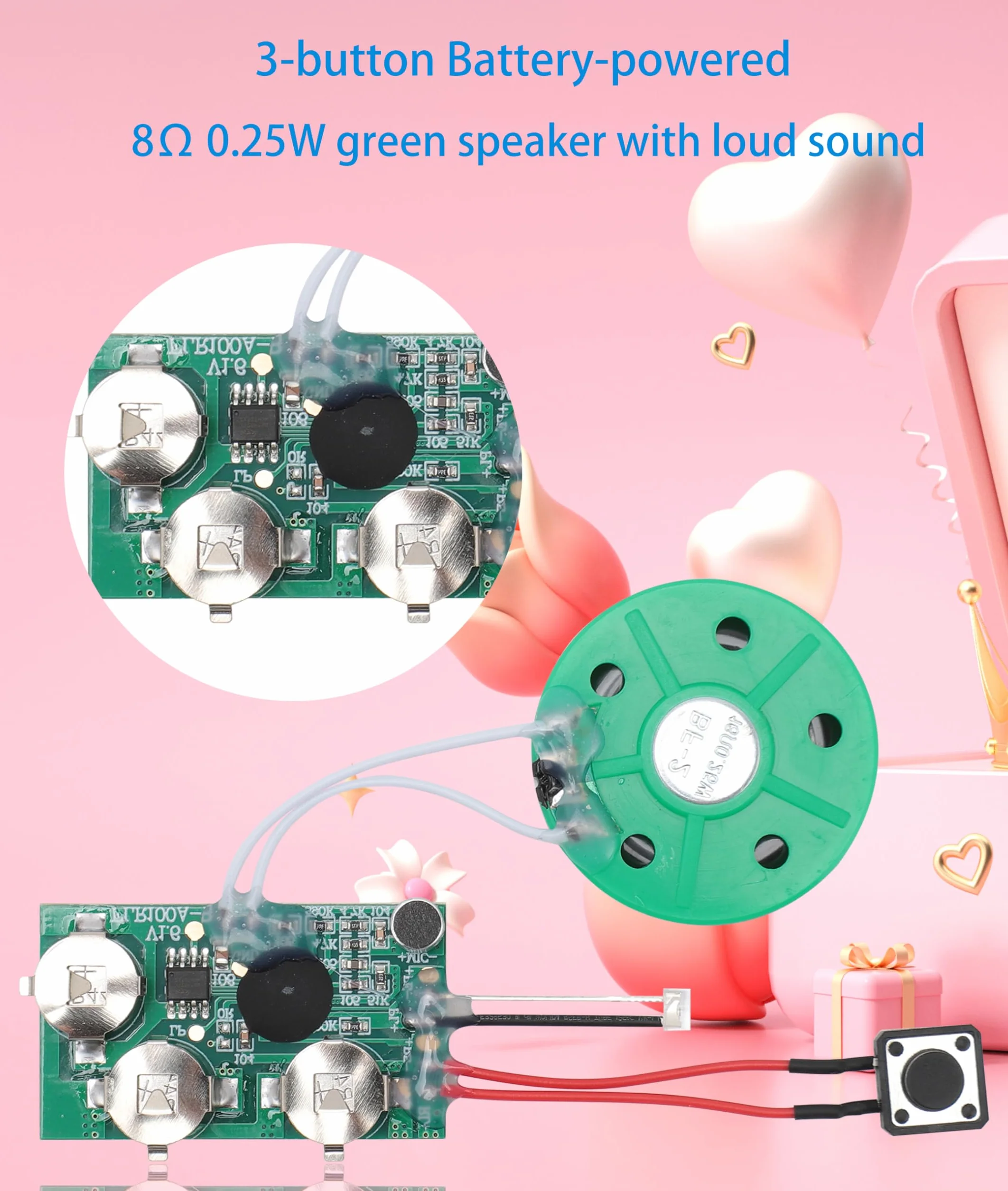 Moduł głosowy do nagrywania, 4 minuty DIY nagrywalny moduł karty z życzeniami muzyka dźwięk rozmowa chip muzyczny audio radio rejestrator do karty z życzeniami. (Single Play)