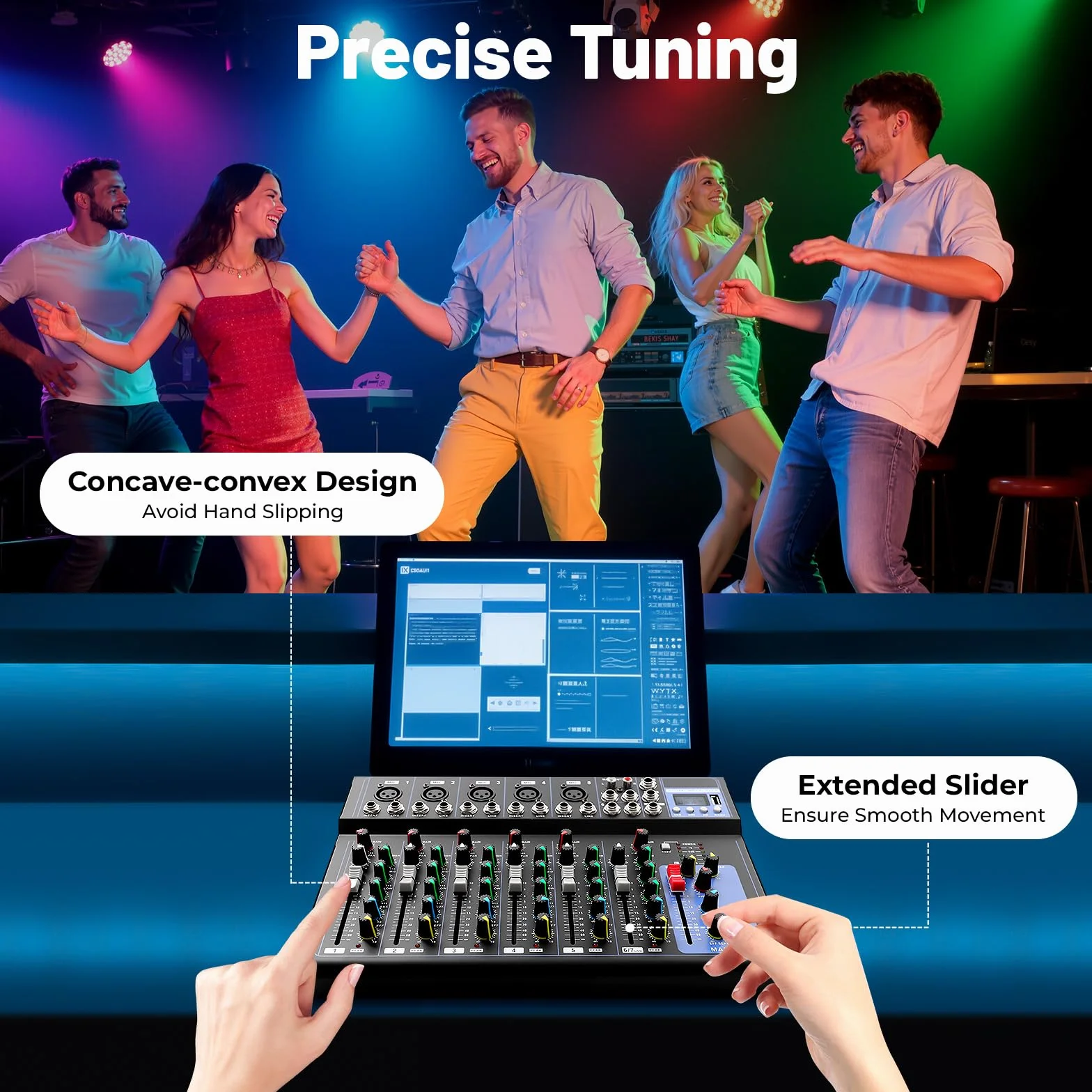 MINRS Mikser audio Bluetooth, 7-kanałowy, mikser DJ Live Studio z konsolą USB, 6 trybów muzyki, do studia produkcji muzyki, barów i scen, dla początkujących i profesjonalistów