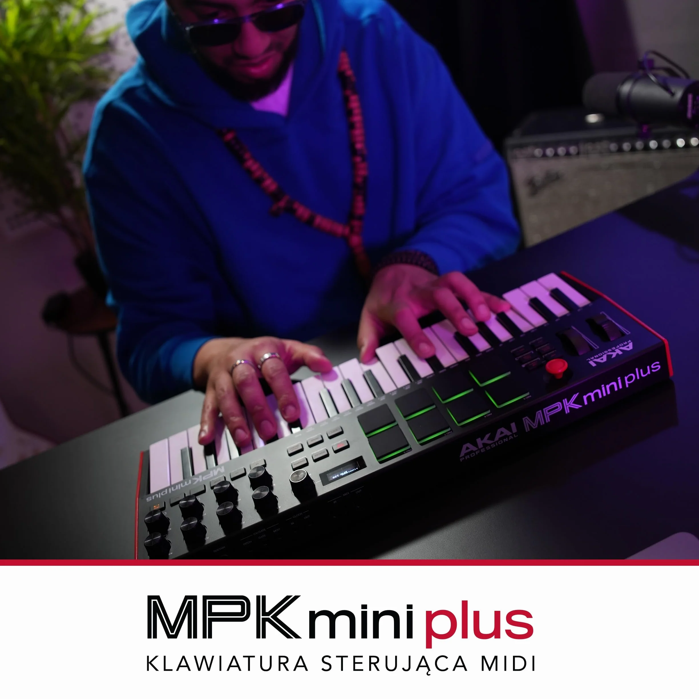 Akai Professional MPK Mini Plus – klawiatura sterująca USB MIDI z 37 miniklawiszami, 8 padami MPC, sekwencerem, MIDI/CV/Gate I/O, programem do produkcji muzyki oraz pakietem Native Instruments