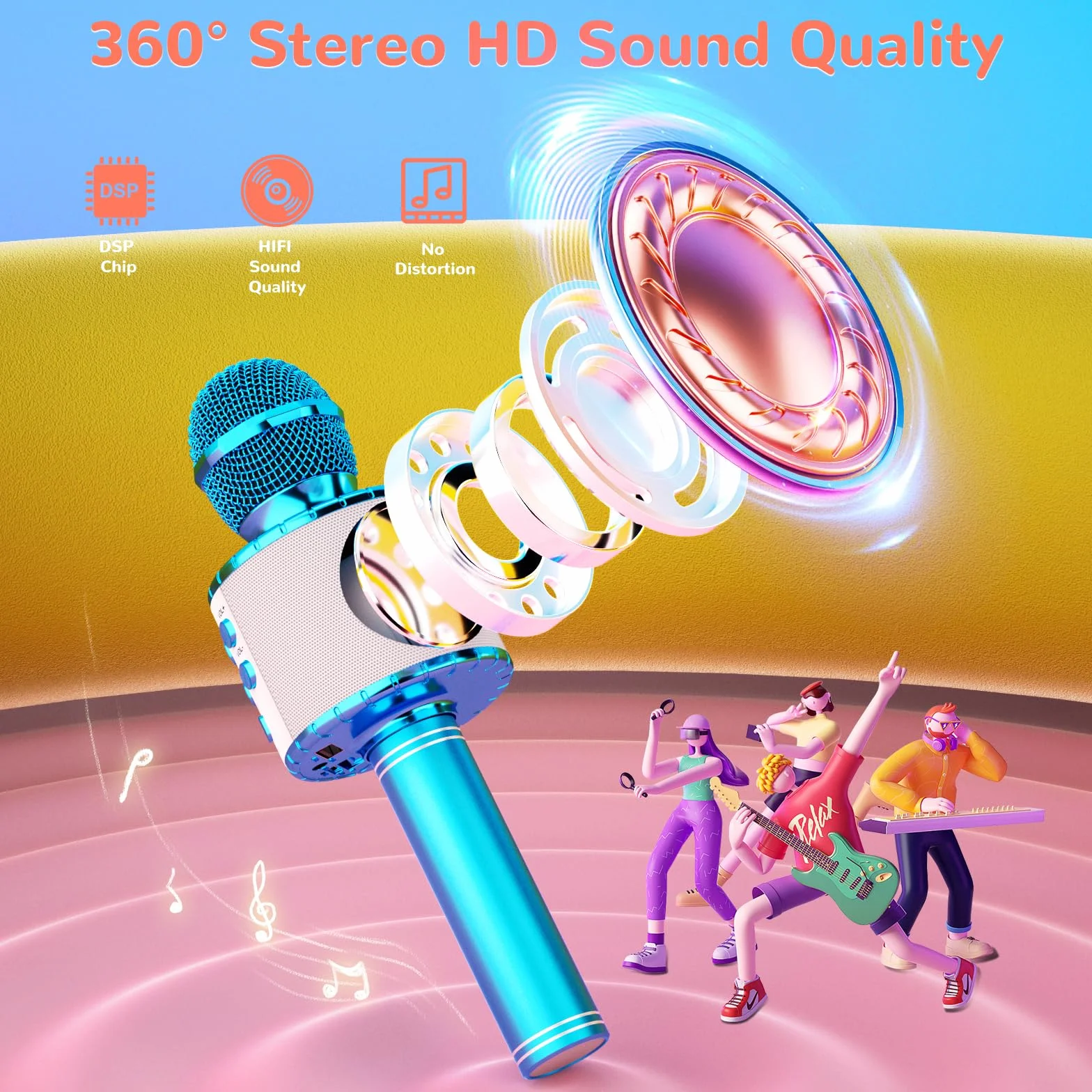Ankuka mikrofon bluetooth do karaoke z głośnikiem i dynamicznym światłem. Bezprzewodowy mikrofon do karaoke dla dzieci, do śpiewania, nagrywania na imprezę domową, kompatybilny z systemem Android / iOS / PC, niebieski