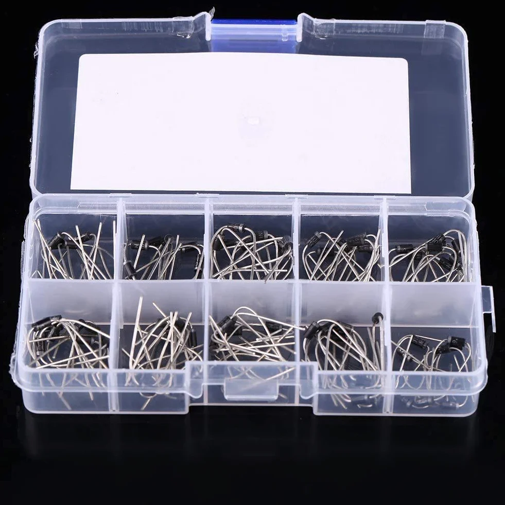100 stücke 10 Werte Gleichrichter Diode Sortiment Elektronische Kit 1N4001~1N4007 1N5817~1N5819 für Profis Enthusiasten Mit Aufbewahrungsbox