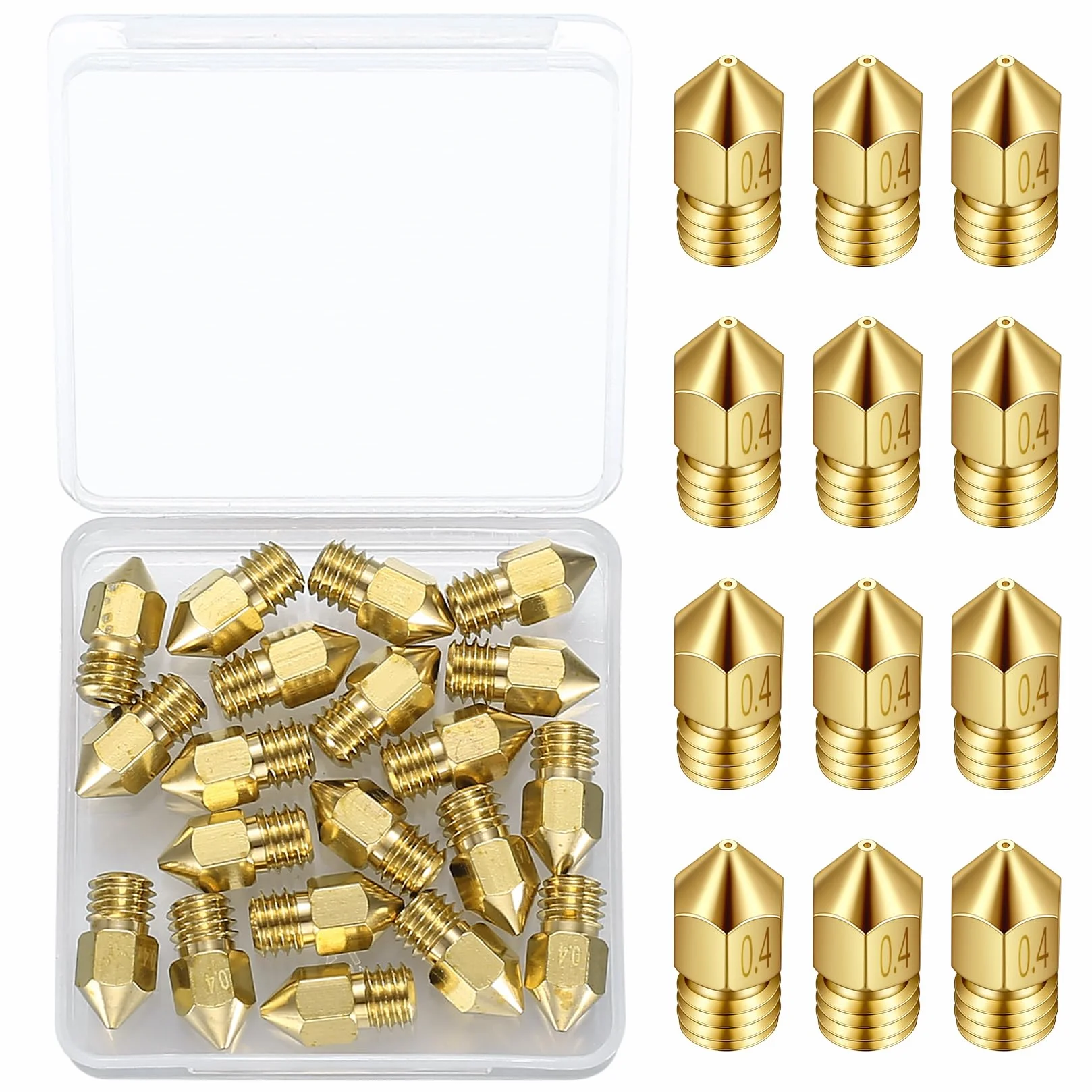 Dysze 0,4mm, 20 sztuk Dysze do drukarki 3D, mosiężne dysze do drukarki 3D Kompatybilne z Creality Ender 3/Ender 3 V2/Ender 3 Pro/Ender 3 Max/Ender 5 Pro/Ender 3 S1/Ender 3 Neo/Anycubic i3 Mega Pro