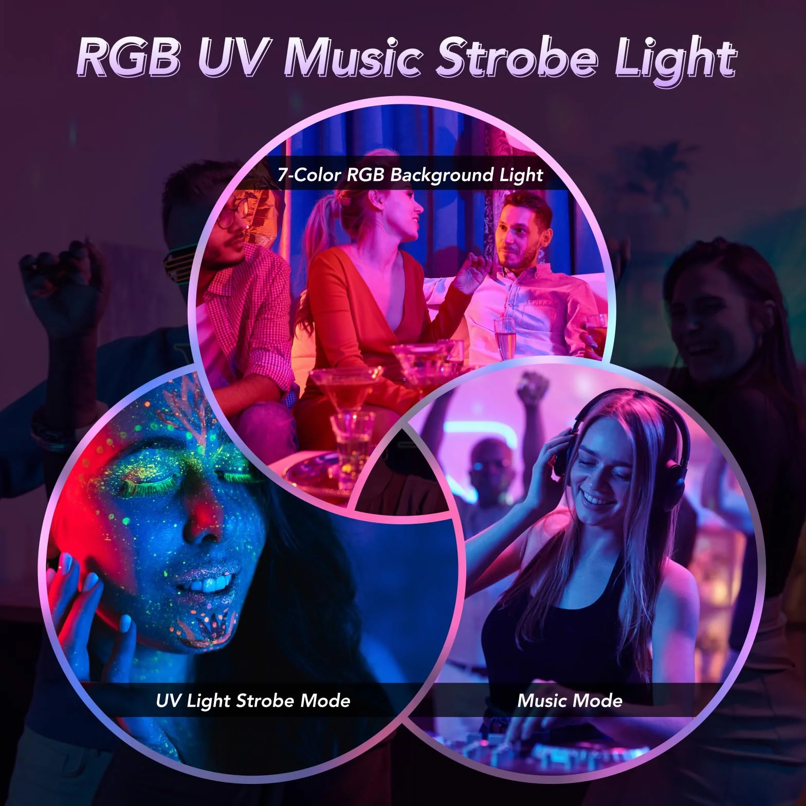 Tomshine Mini 3 w 1 UV czarne światło imprezowe, sterowane muzyką, światło dyskotekowe z 72 wzorami i obrotową lampą RGB Magic Ball, stroboskop, dyskoteka, efekt świetlny z pilotem zdalnego sterowania
